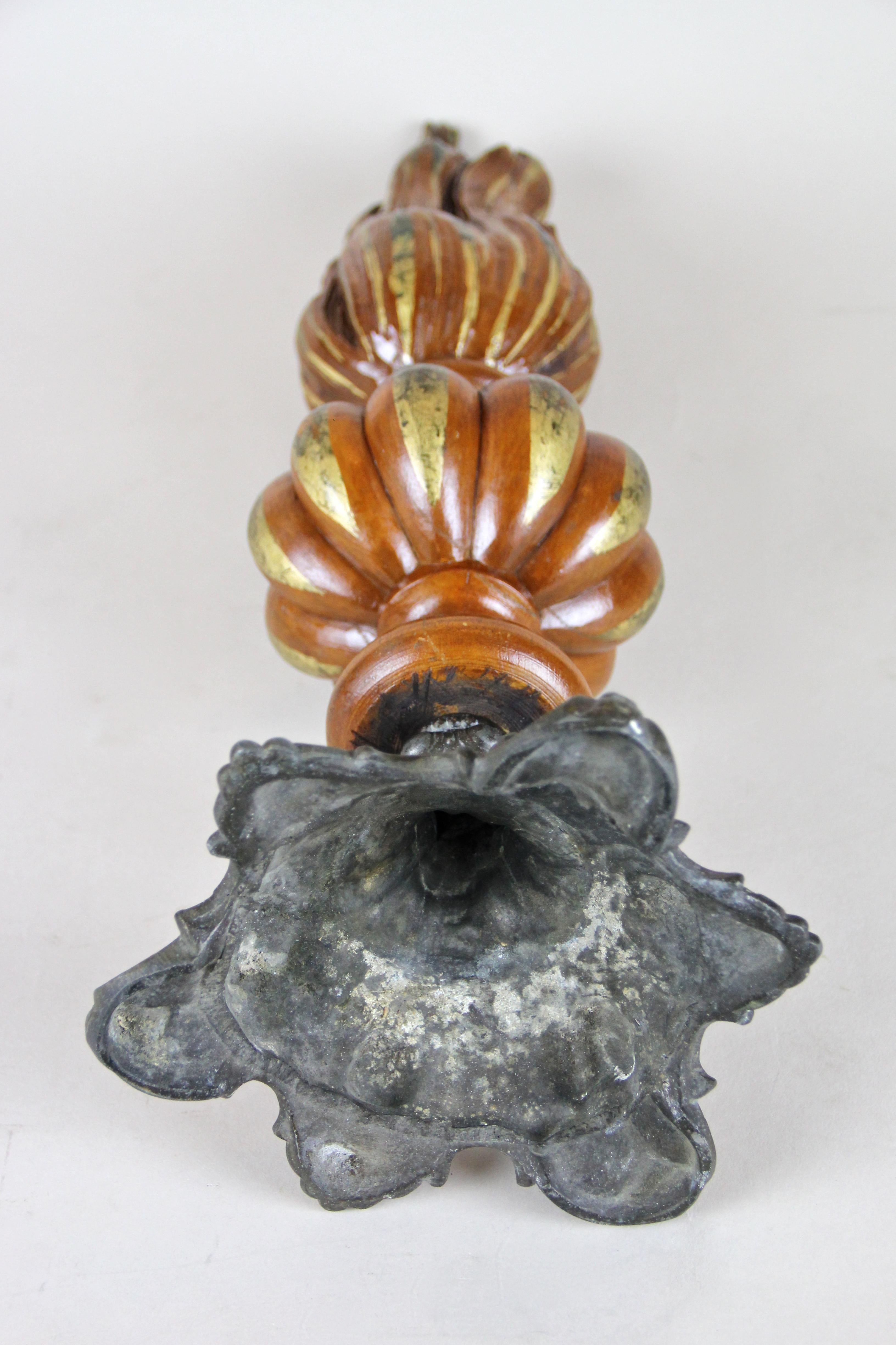 Wooden Torch Sculpture with Flame Hand Carved, Austria, circa 1880 5