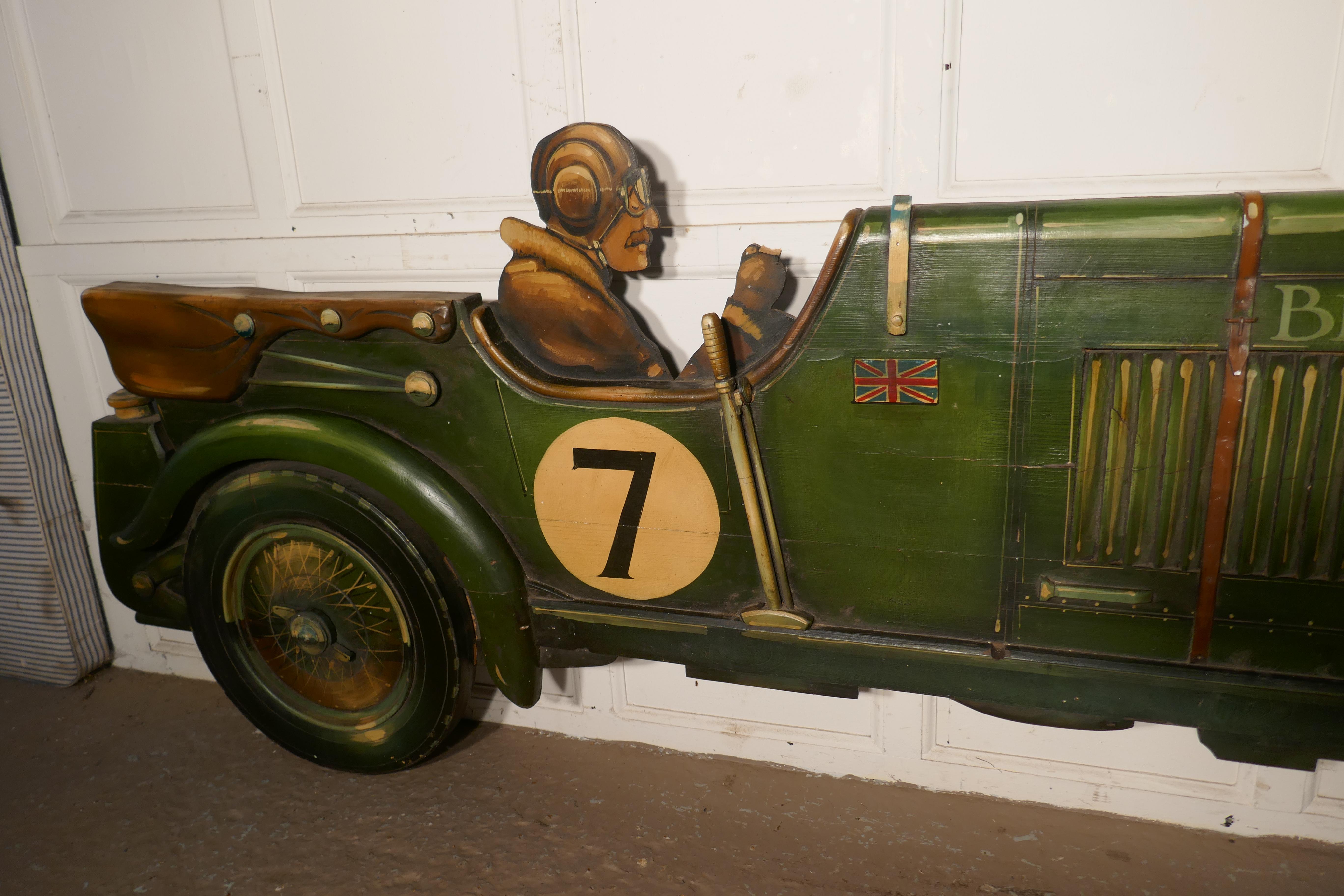Wooden Trade Sign Advertising Model of a 3D Art Deco Bentley Racing Car 3