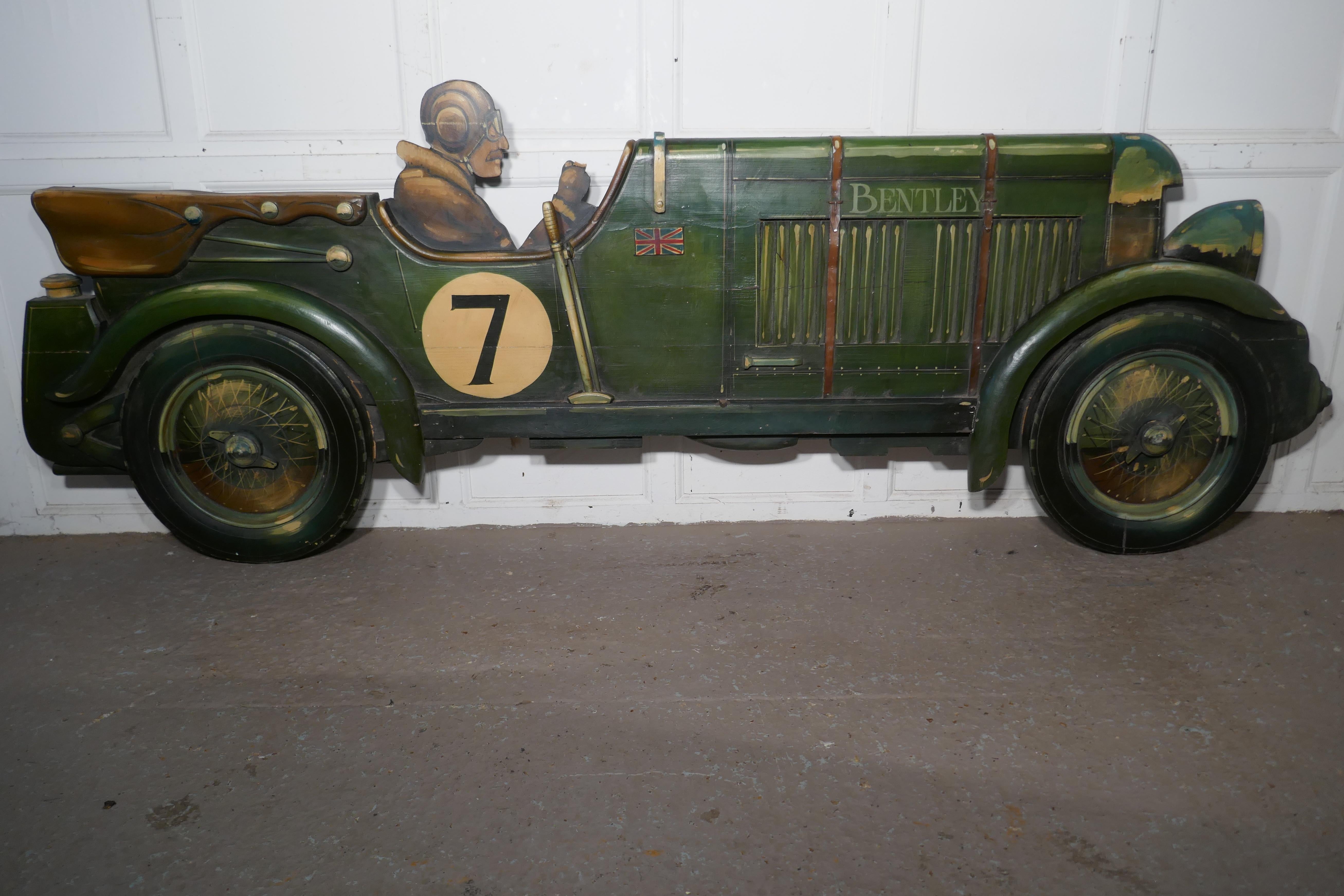 Wooden Trade Sign Advertising Model of a 3D Art Deco Bentley Racing Car 8