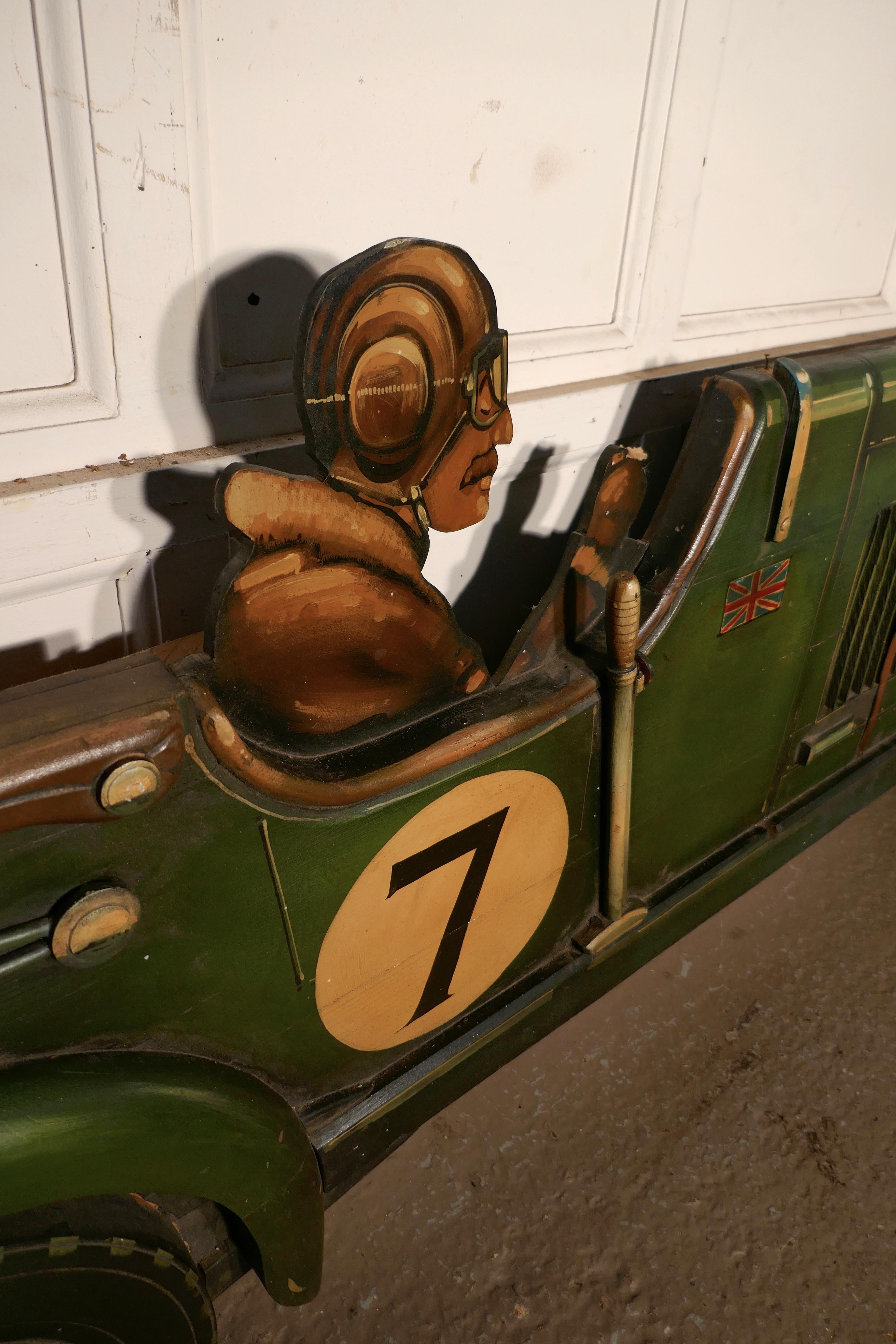 Wooden Trade Sign Advertising Model of a 3D Art Deco Bentley Racing Car In Good Condition In Chillerton, Isle of Wight