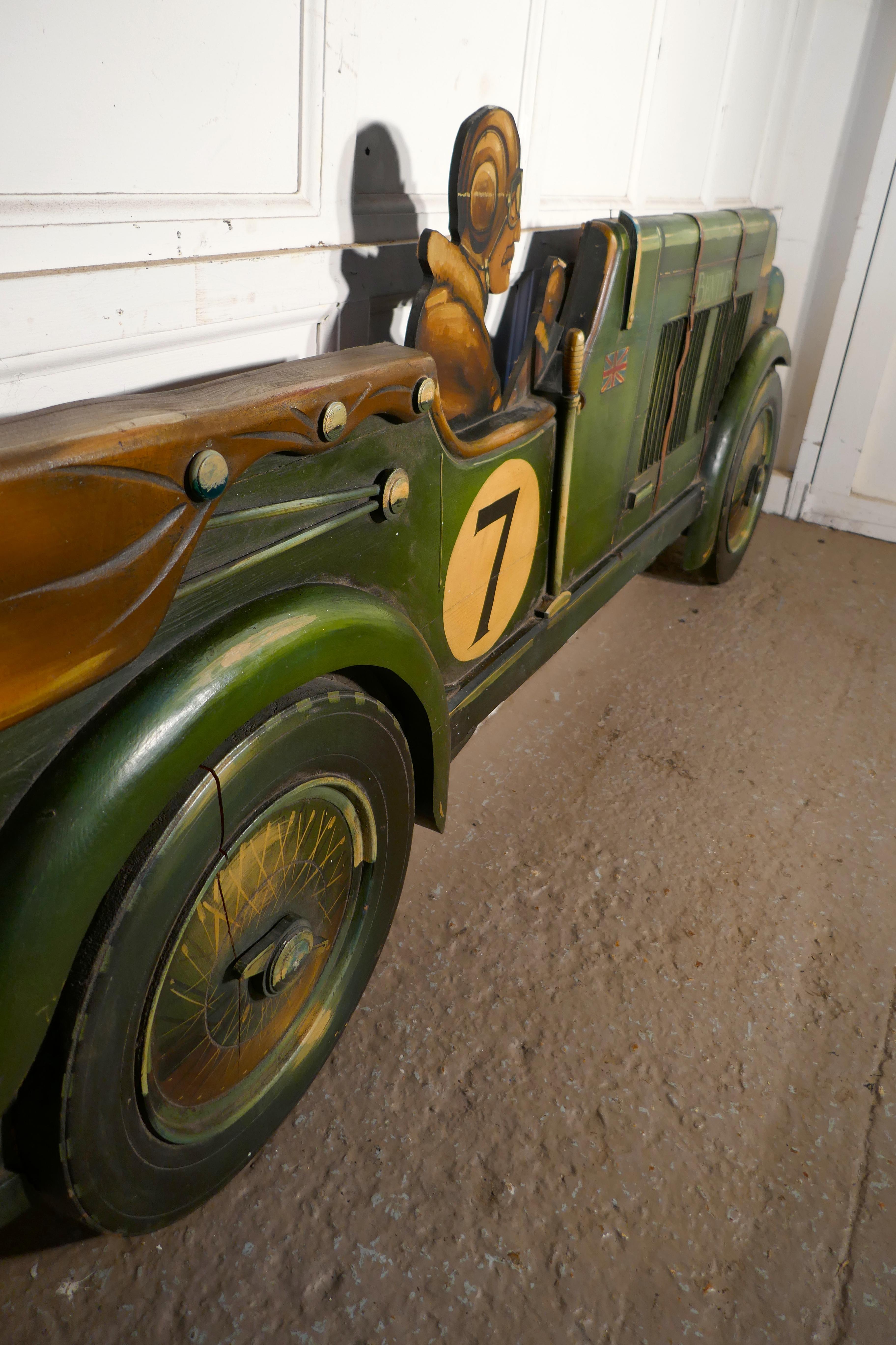 20th Century Wooden Trade Sign Advertising Model of a 3D Art Deco Bentley Racing Car