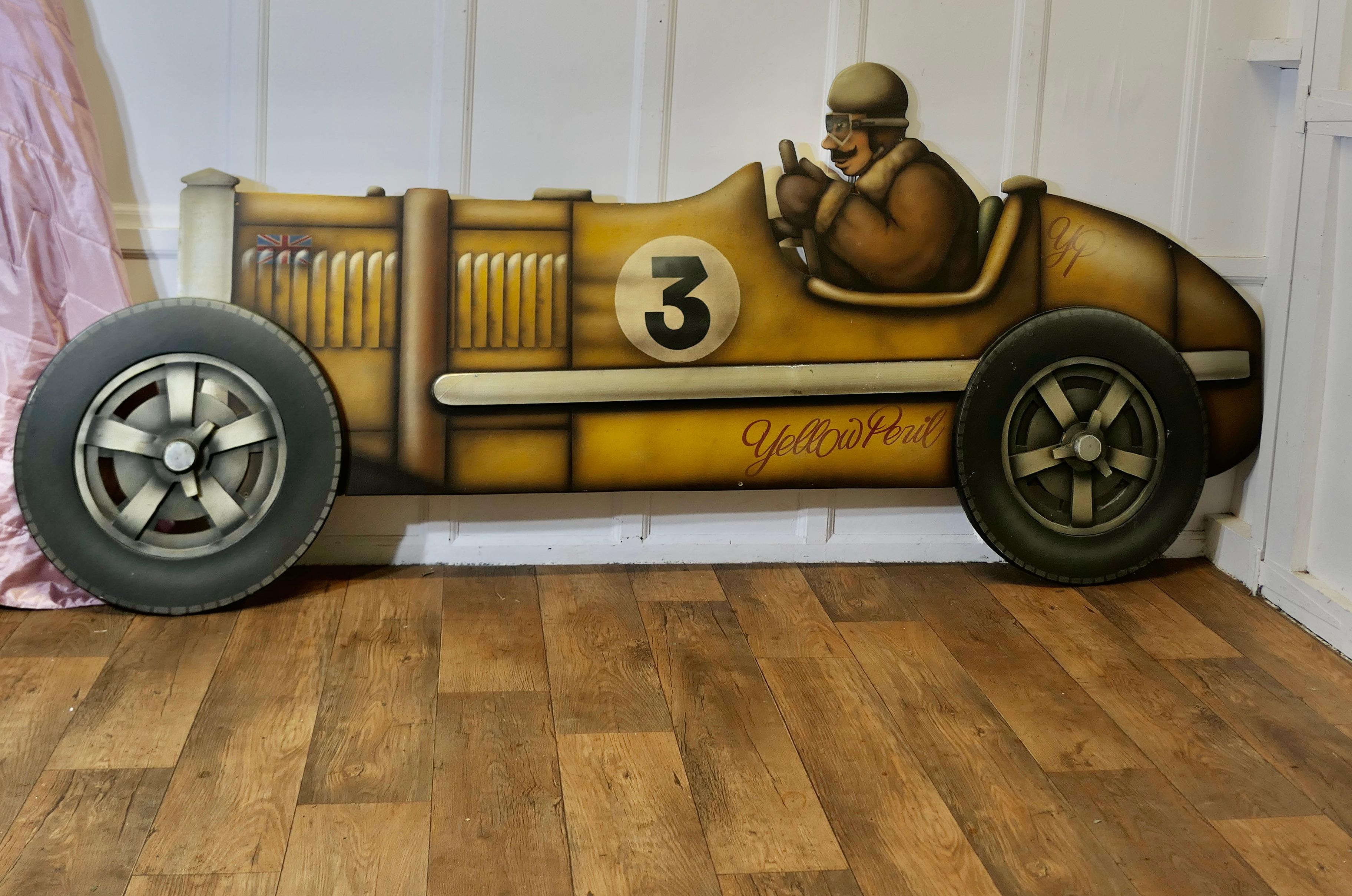 Wooden Trade Sign Advertising Model of Kissel Gold Bug Speedster 

A Car made famous by Amelia Earhart the Kissel Gold Bug Speedster thought of as one of the hottest cars on the road which she named “Kizzle the Yellow Peril”

A Fantastic Large