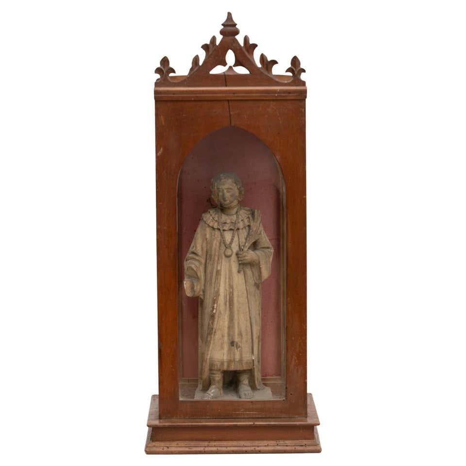 Traditionelle Holzfigur eines Heiligen in einer Niche, um 1950 im Angebot 10