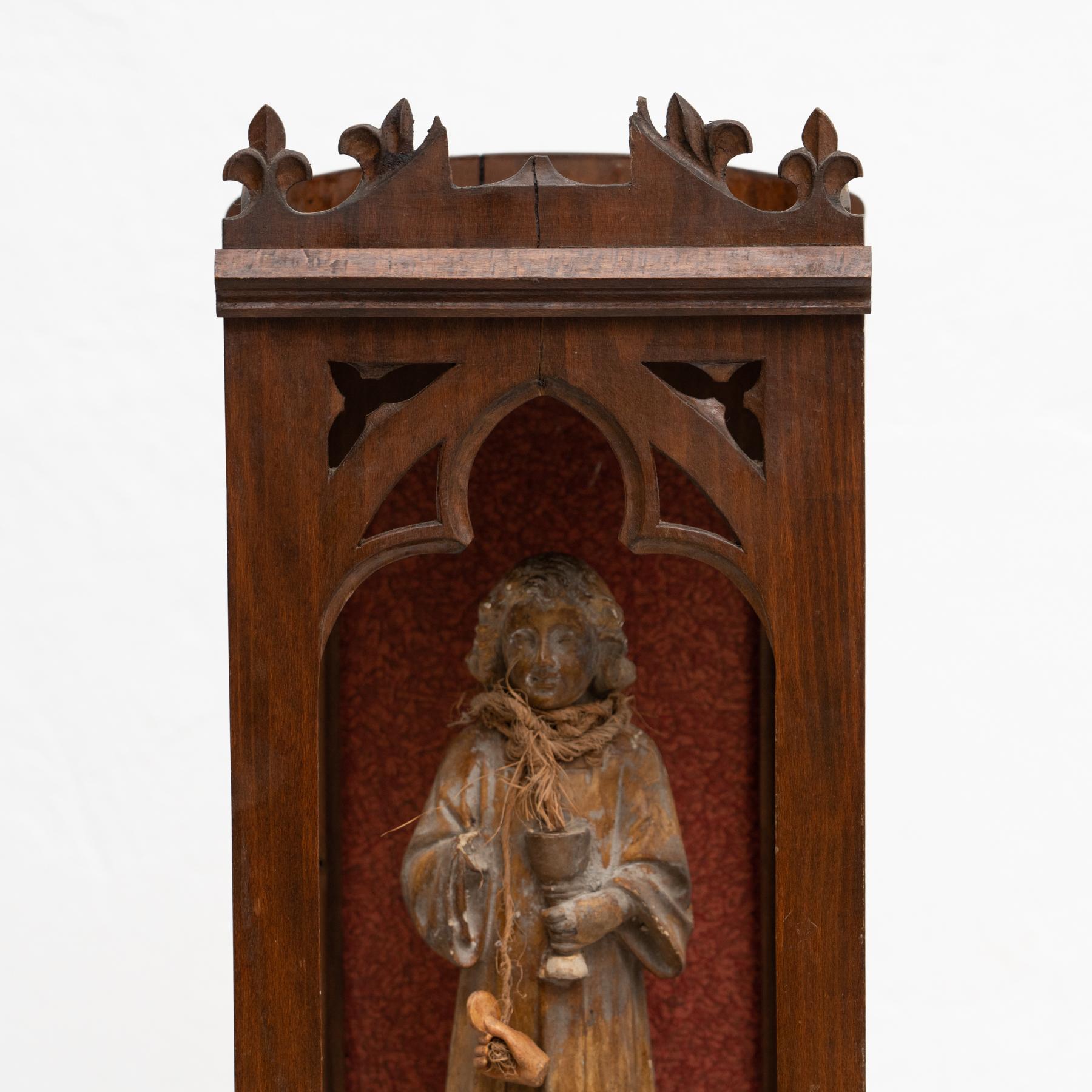 Modern Wooden Traditional Figure in a Niche of a Saint, circa 1950 For Sale