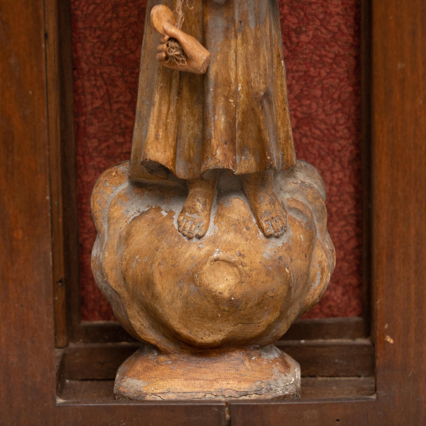 Spanish Wooden Traditional Figure in a Niche of a Saint, circa 1950 For Sale