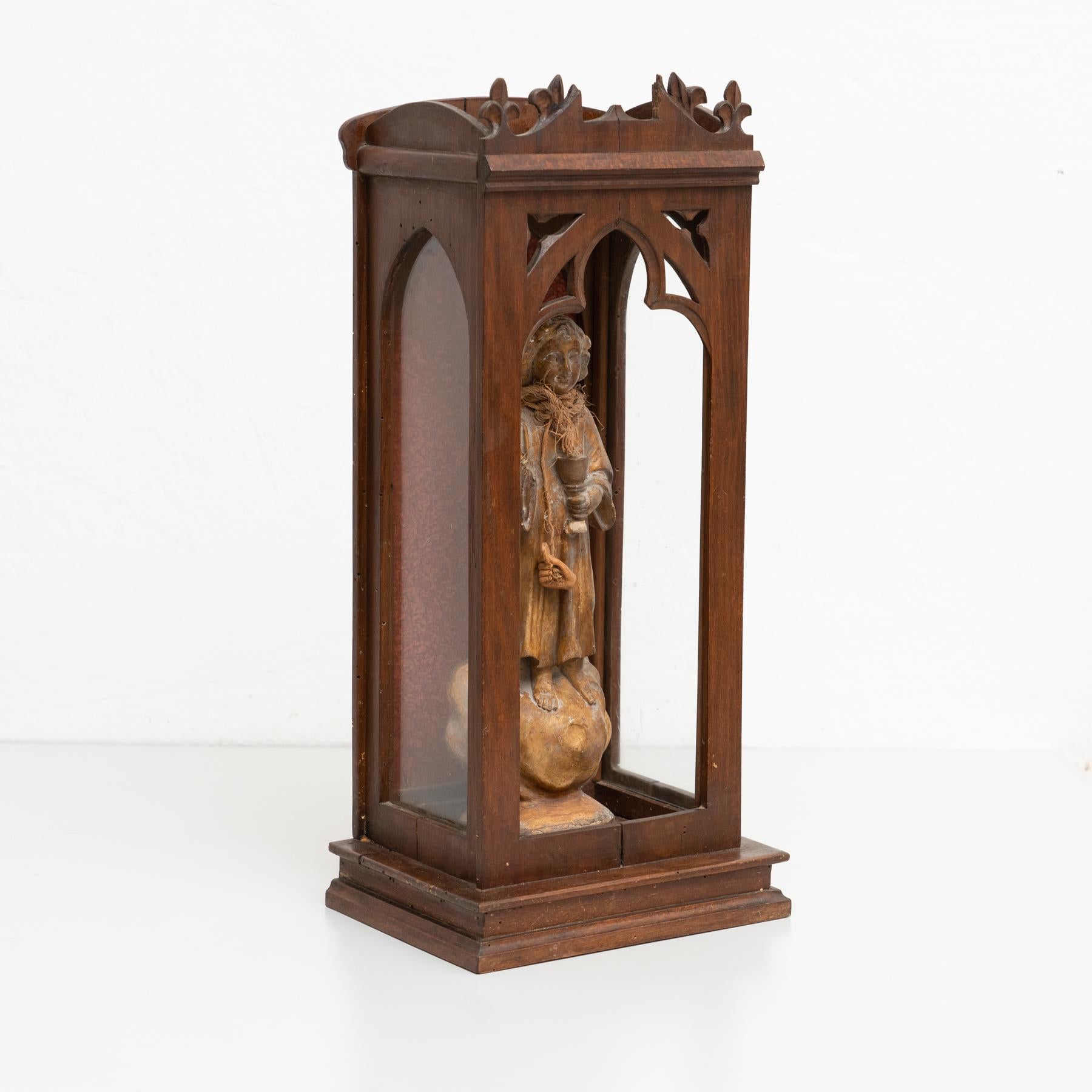 Wooden Traditional Figure in a Niche of a Saint, circa 1950 1