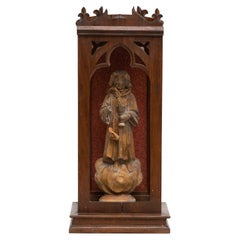 Wooden Traditional Figure in a Niche of a Saint, circa 1950