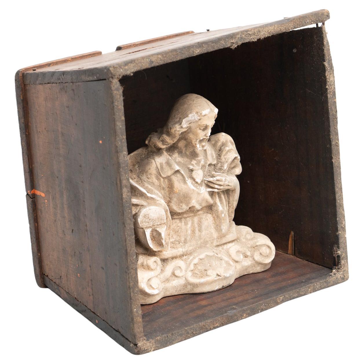 Wooden Traditional Figure in a Niche of a Saint, circa 1950