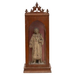Traditionelle Holzfigur eines Heiligen in einer Niche, um 1950