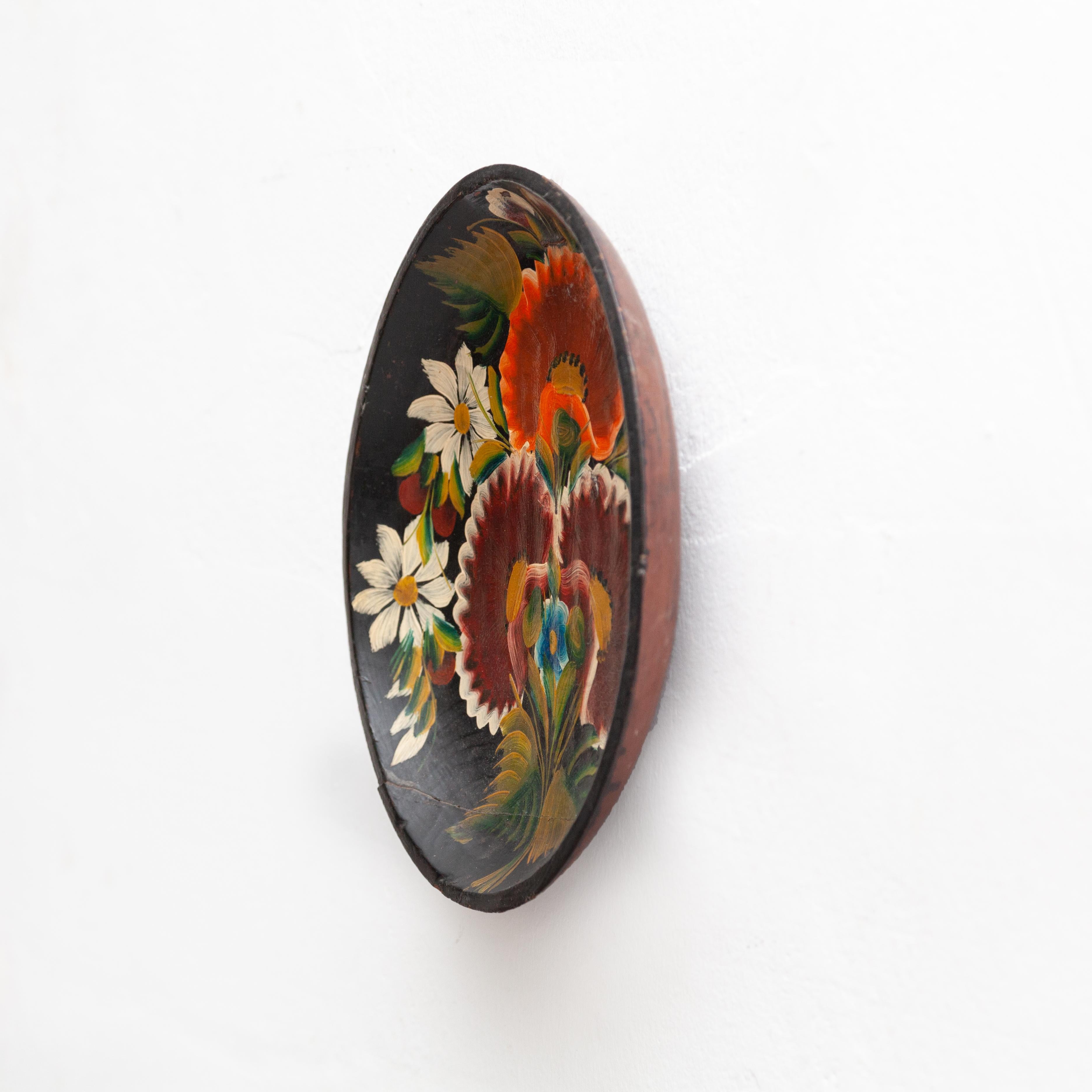 Mid-20th Century Wooden Traditional Hand Painted Plate circa 1960