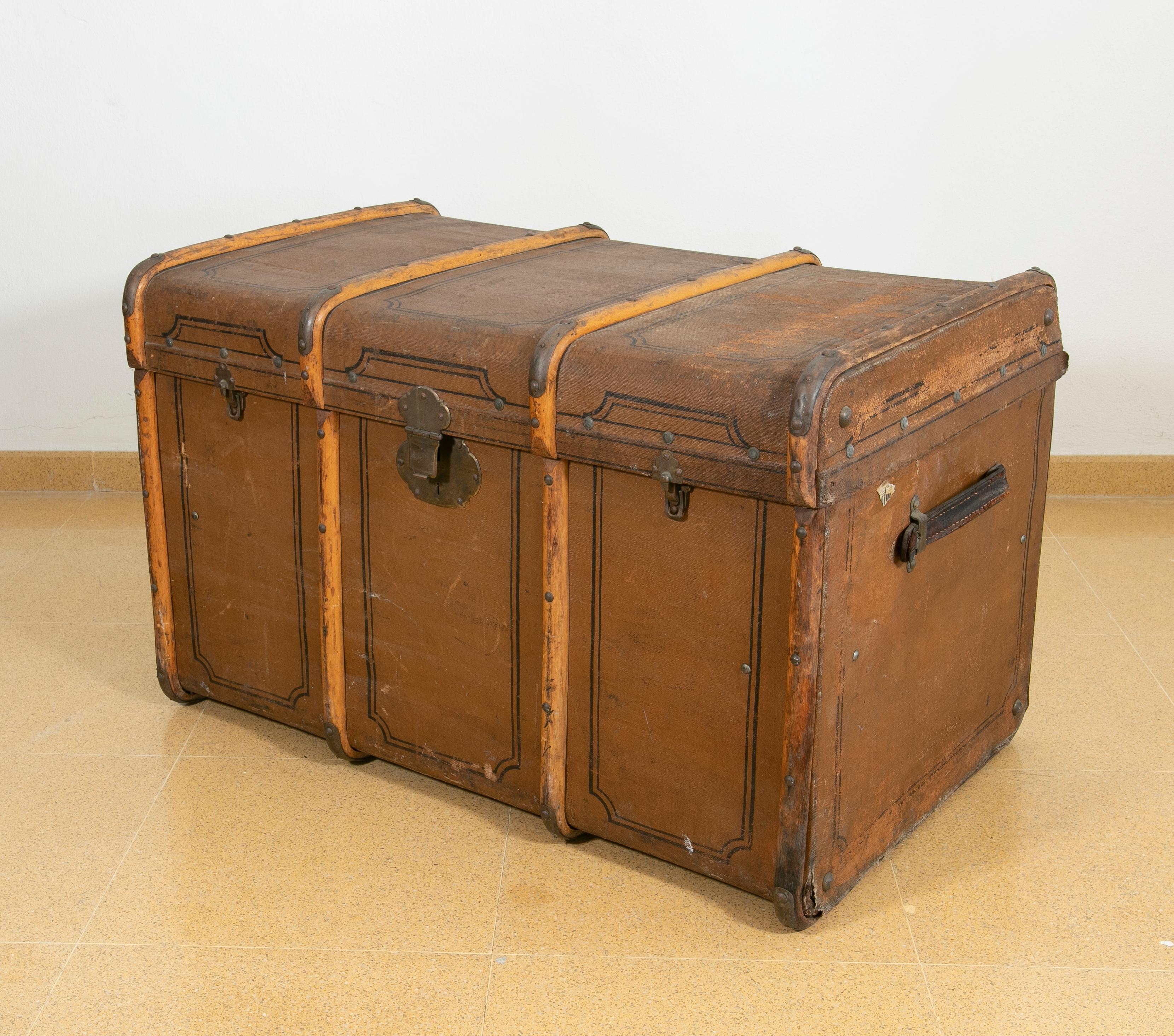 Spanish Wooden Travel Case Lined and Hand Painted  with Wooden Protections For Sale
