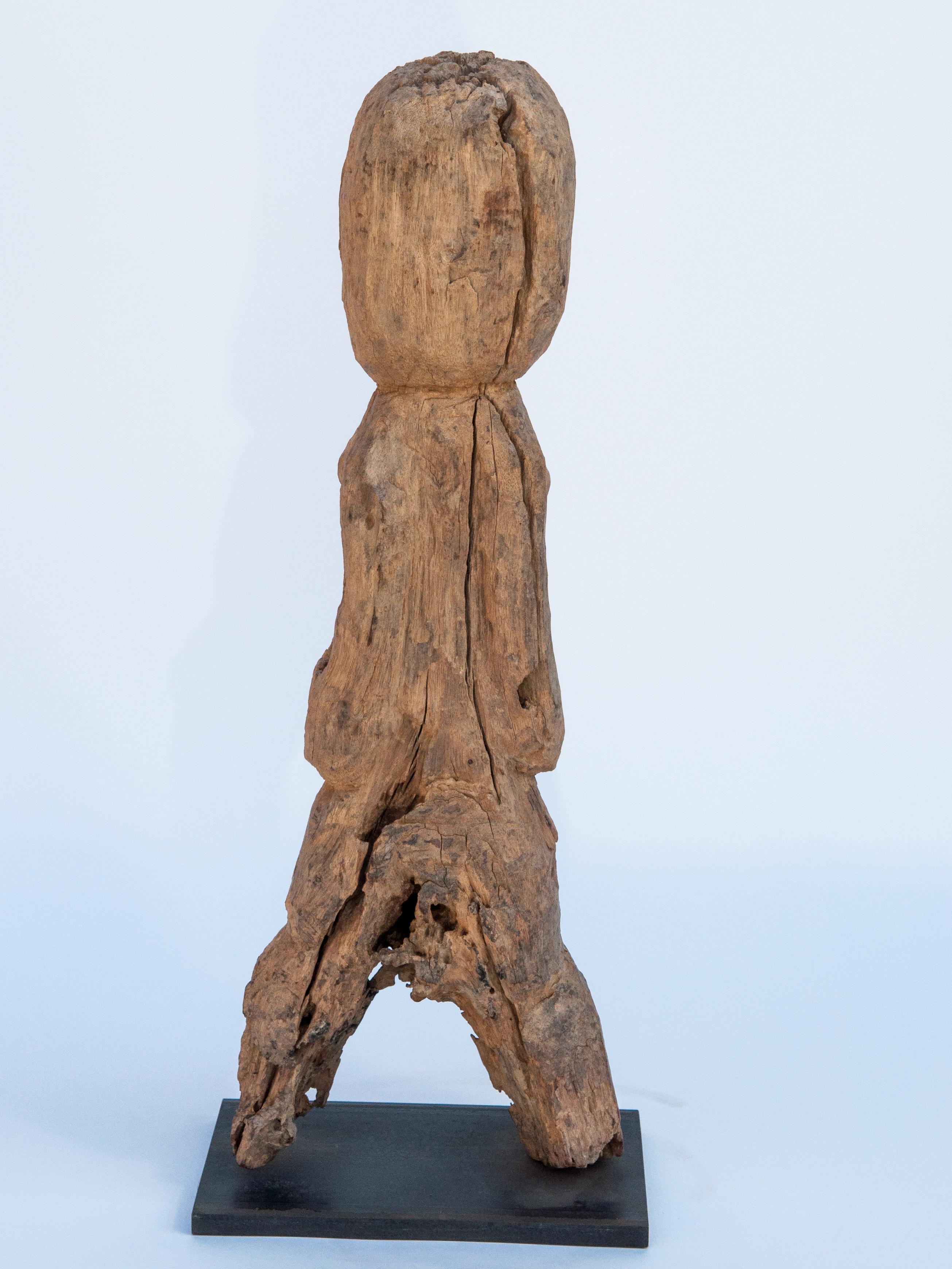 Hand-Carved Wooden Tribal Female Statue from West Nepal, Early to Mid-20th Century, Mounted