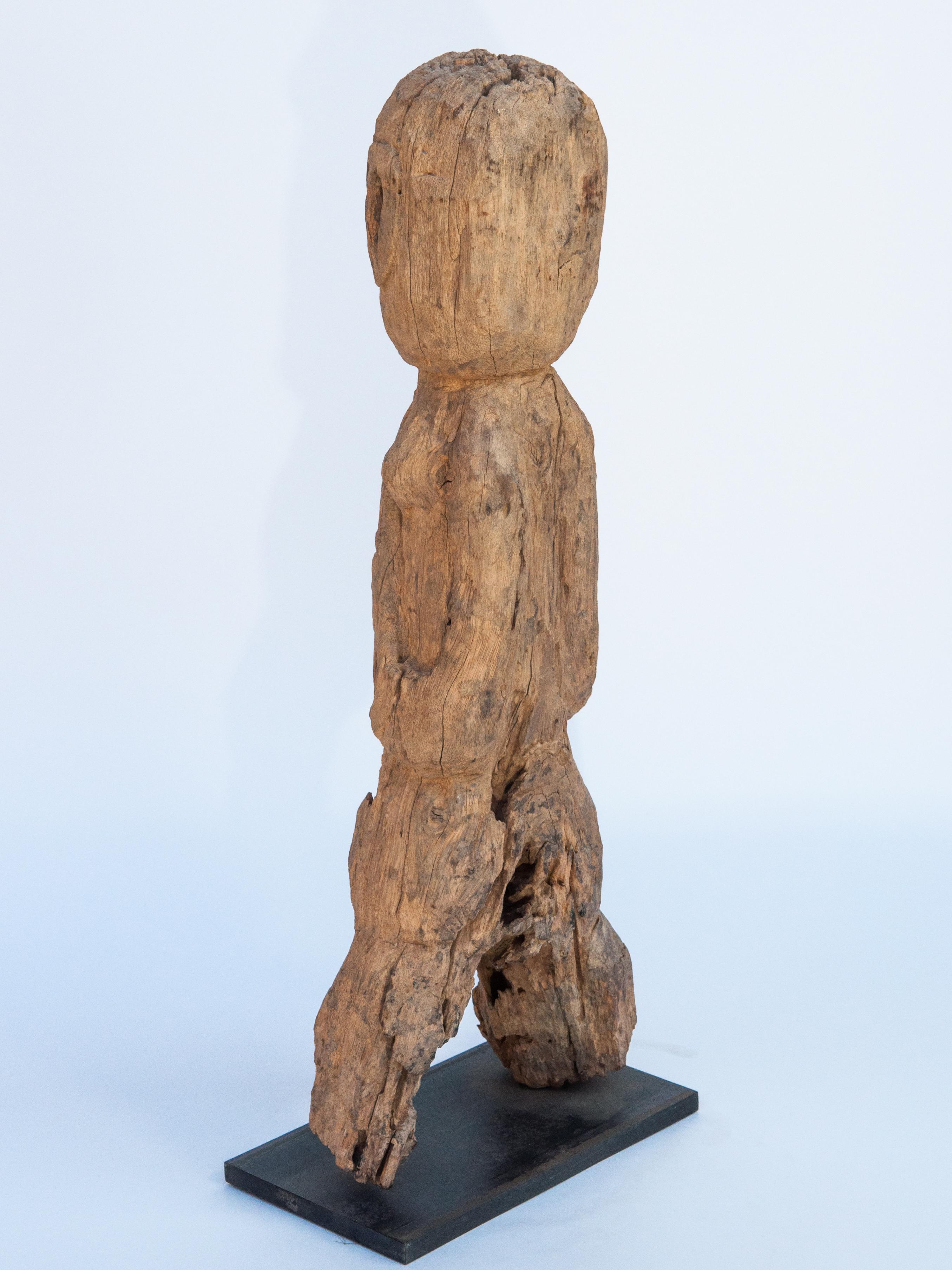 Wooden Tribal Female Statue from West Nepal, Early to Mid-20th Century, Mounted In Distressed Condition In Point Richmond, CA