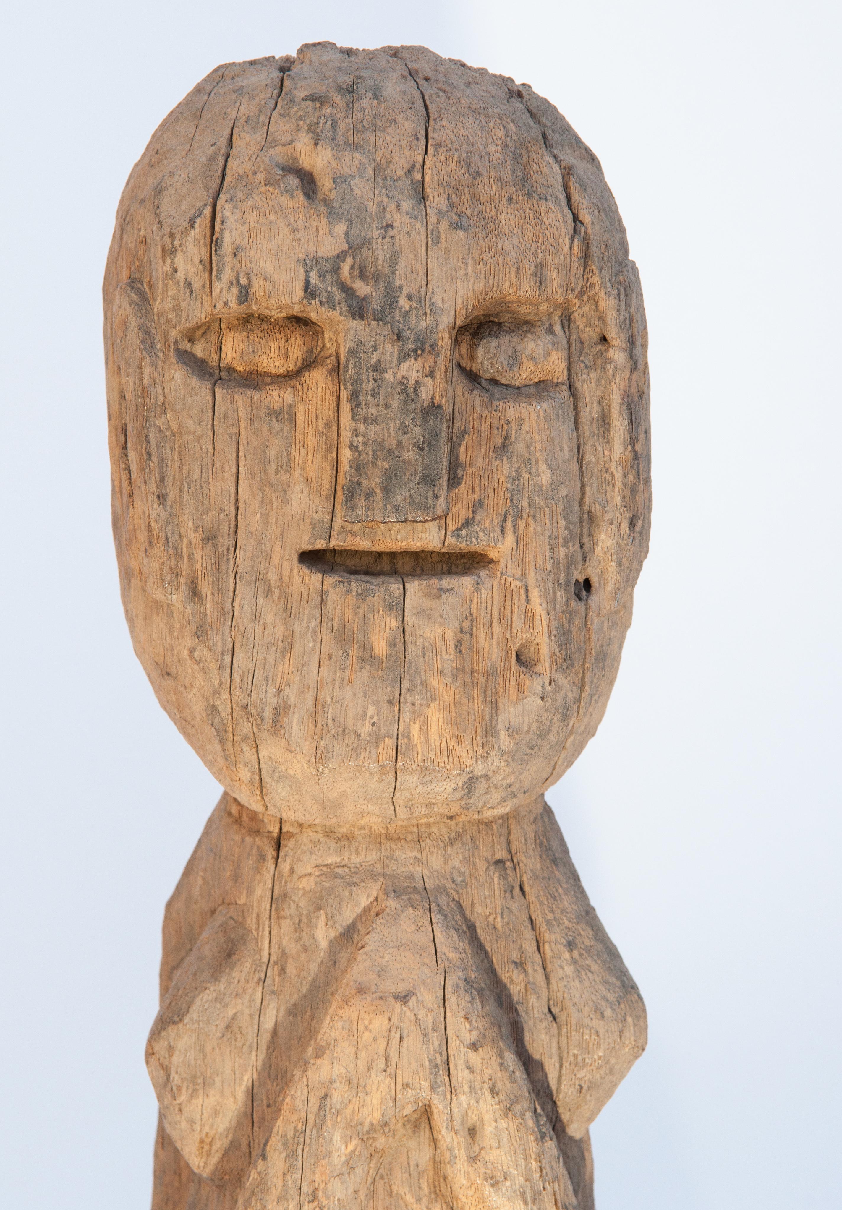 Wooden Tribal Female Statue from West Nepal, Early to Mid-20th Century, Mounted 3
