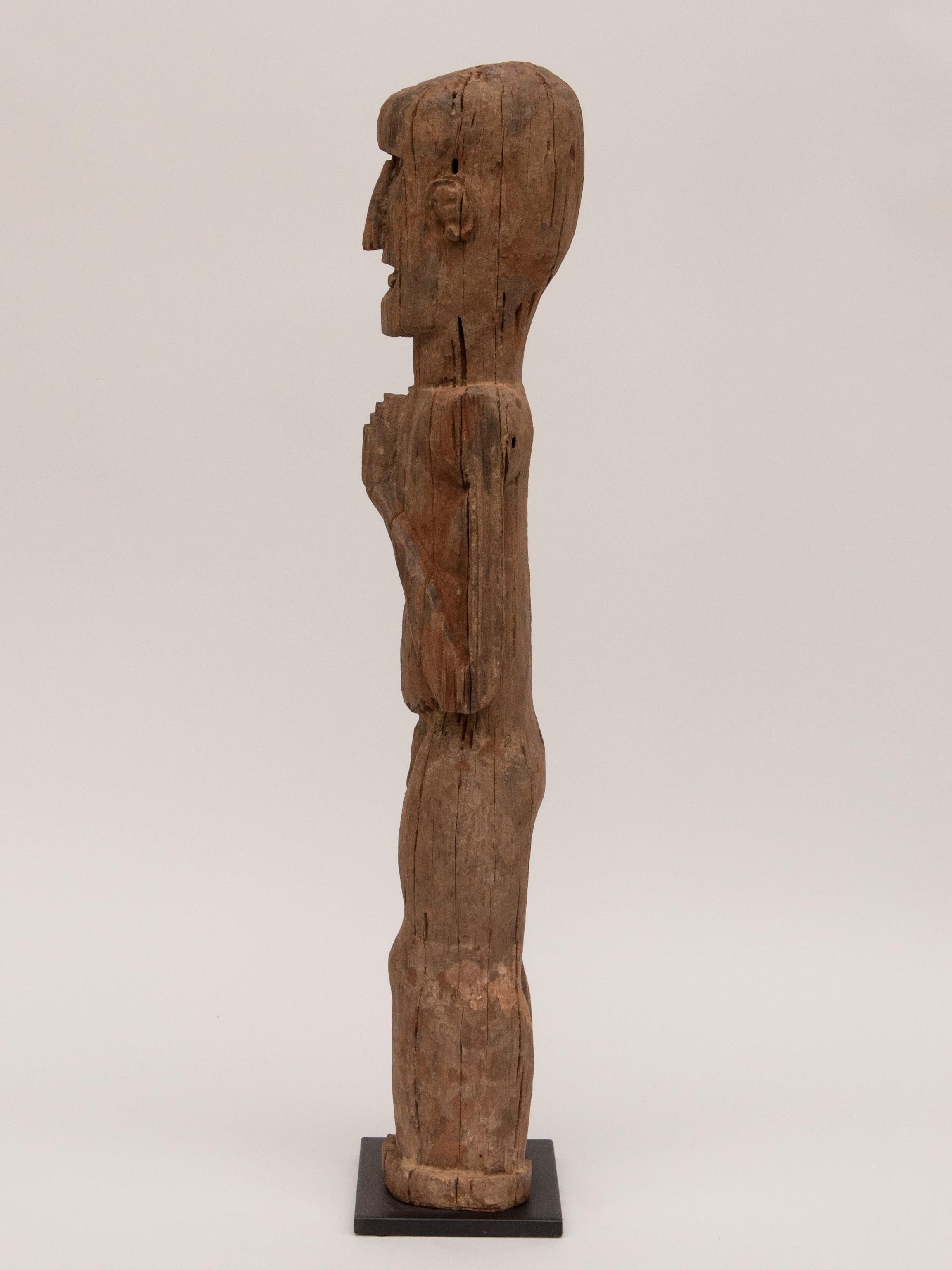 Nepalese Wooden Tribal Male Statue from West Nepal, Early to Mid-20th Century, Mounted