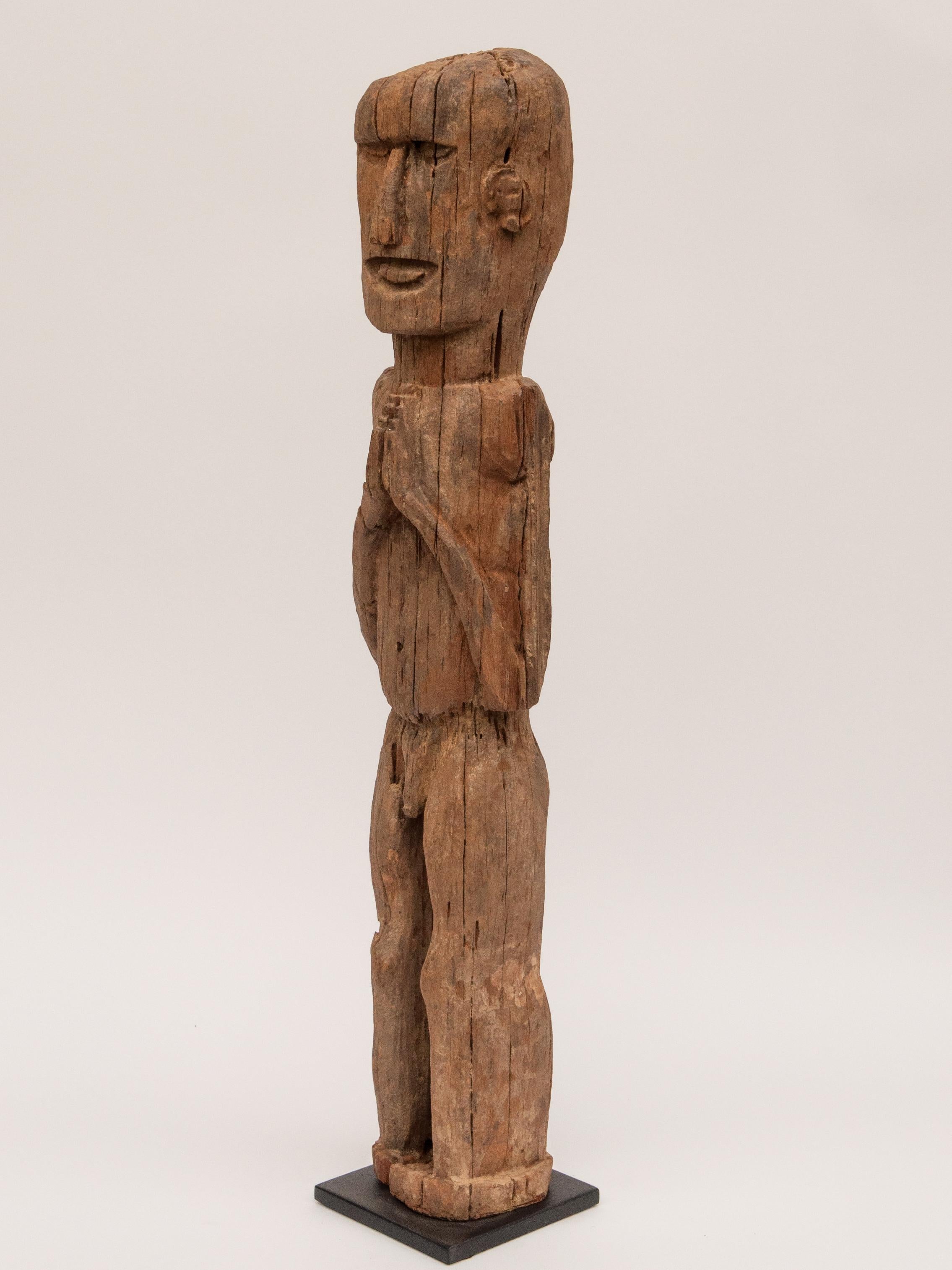 Hand-Carved Wooden Tribal Male Statue from West Nepal, Early to Mid-20th Century, Mounted