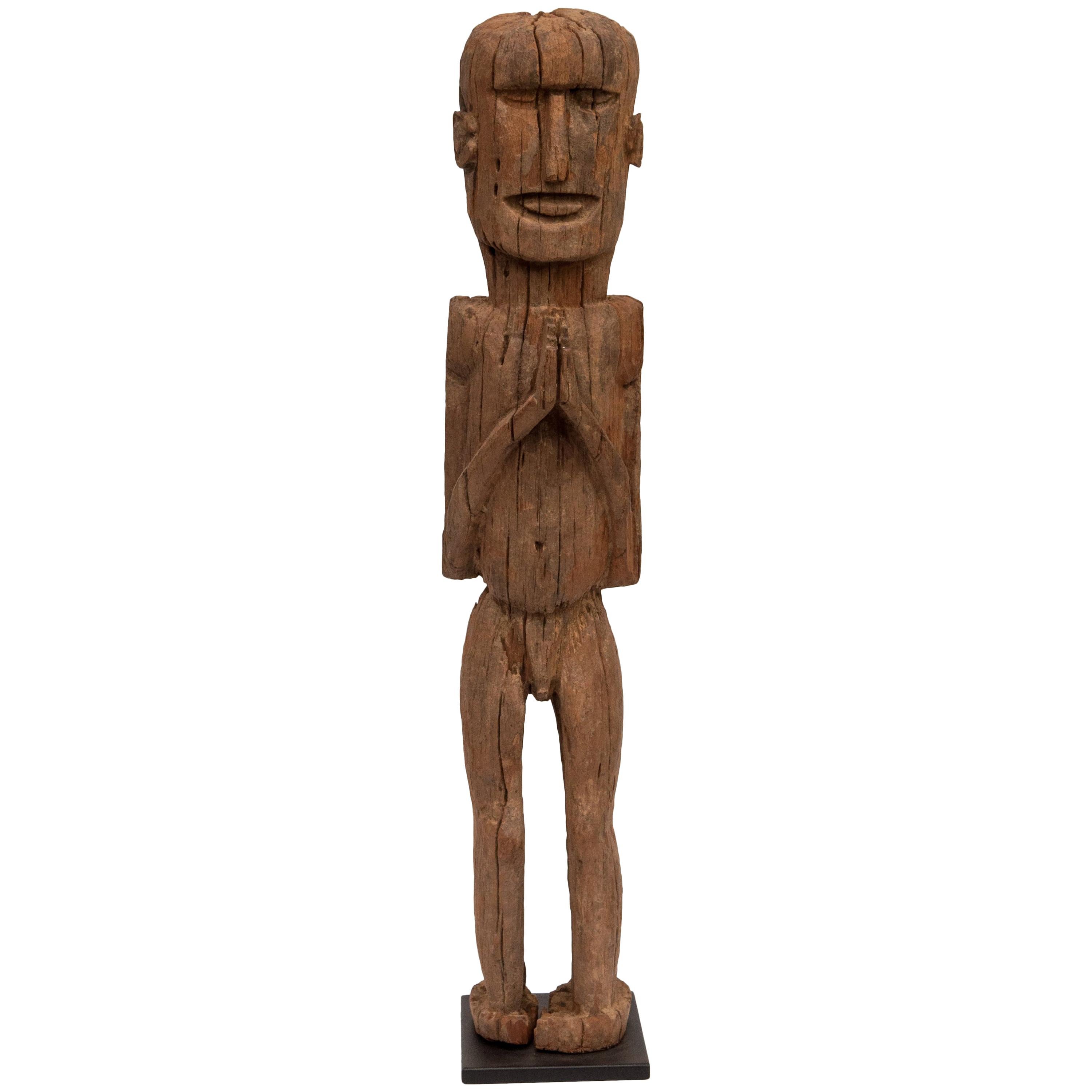 Wooden Tribal Male Statue from West Nepal, Early to Mid-20th Century, Mounted