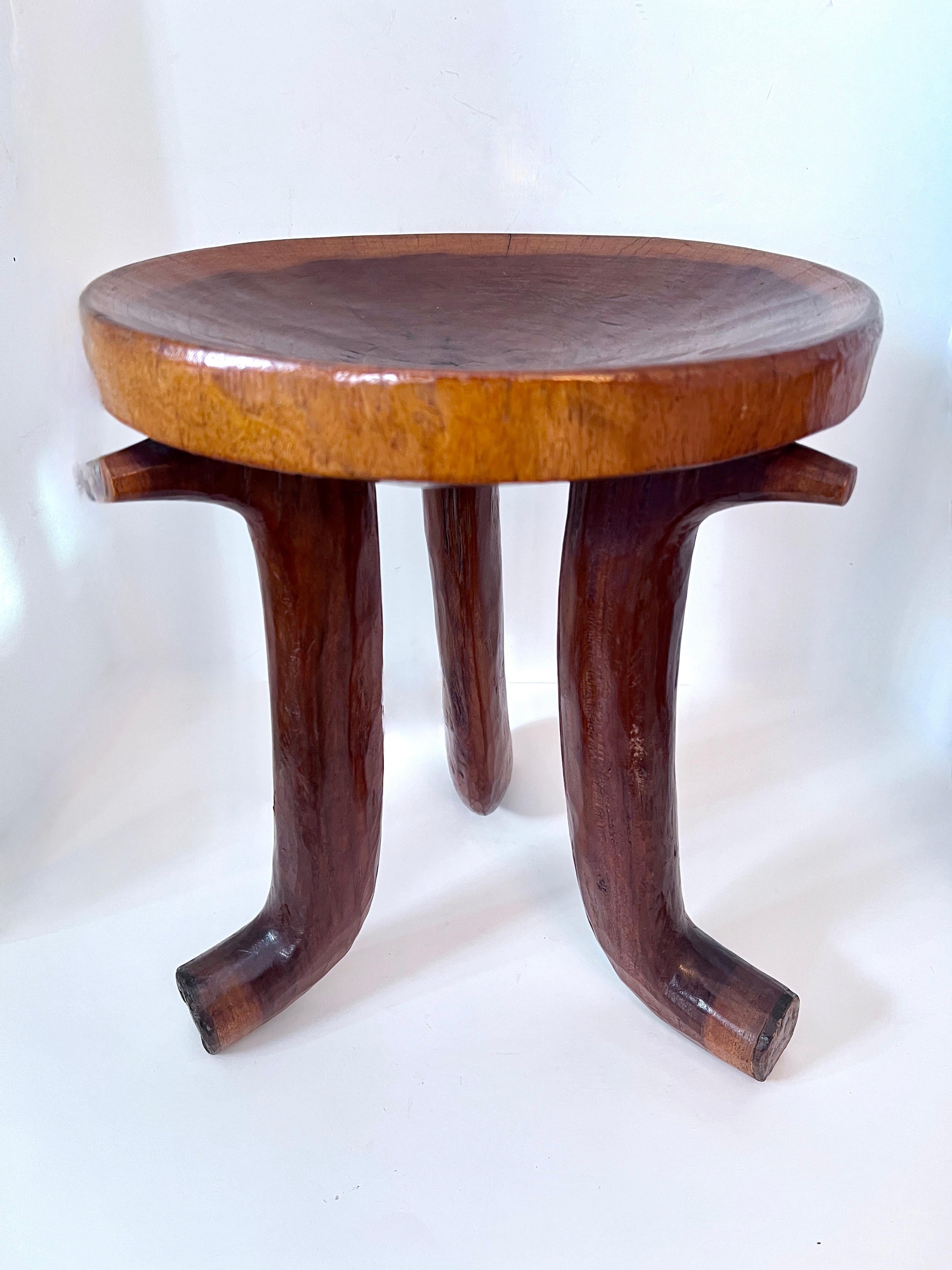 Ethiopian Wooden Tribal or Oromo Style African Three Leg Table For Sale
