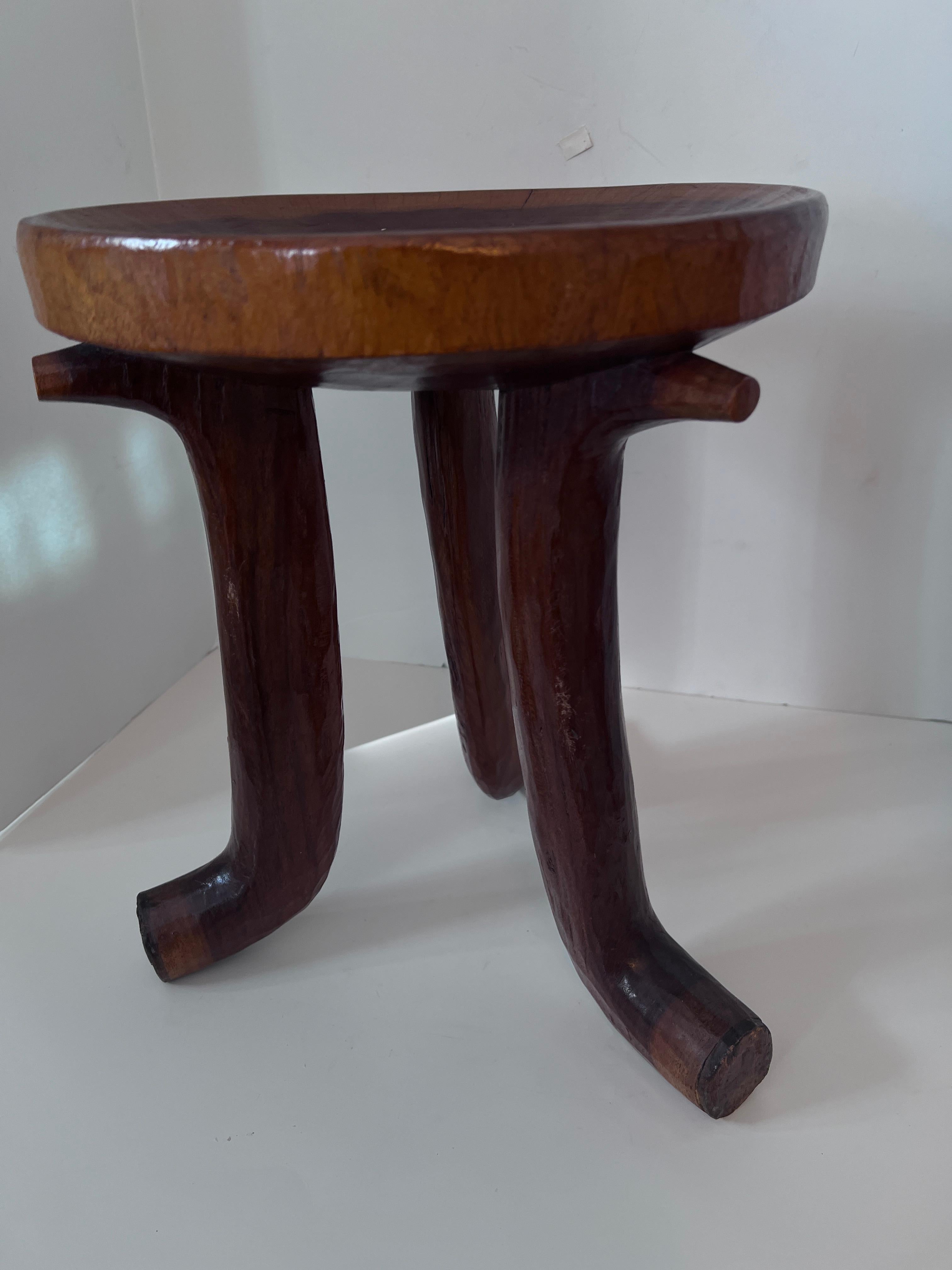 Hand-Crafted Wooden Tribal or Oromo Style African Three Leg Table For Sale