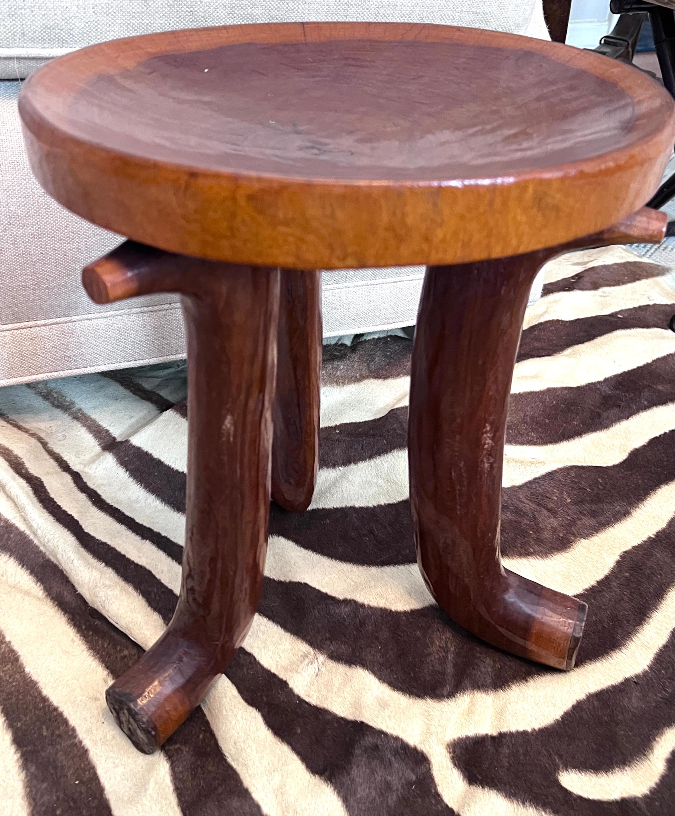 Wooden Tribal or Oromo Style African Three Leg Table For Sale 3