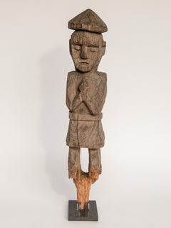 Wooden Tribal Statue from West Nepal, Mid-20th Century, Mounted on a Metal Stand