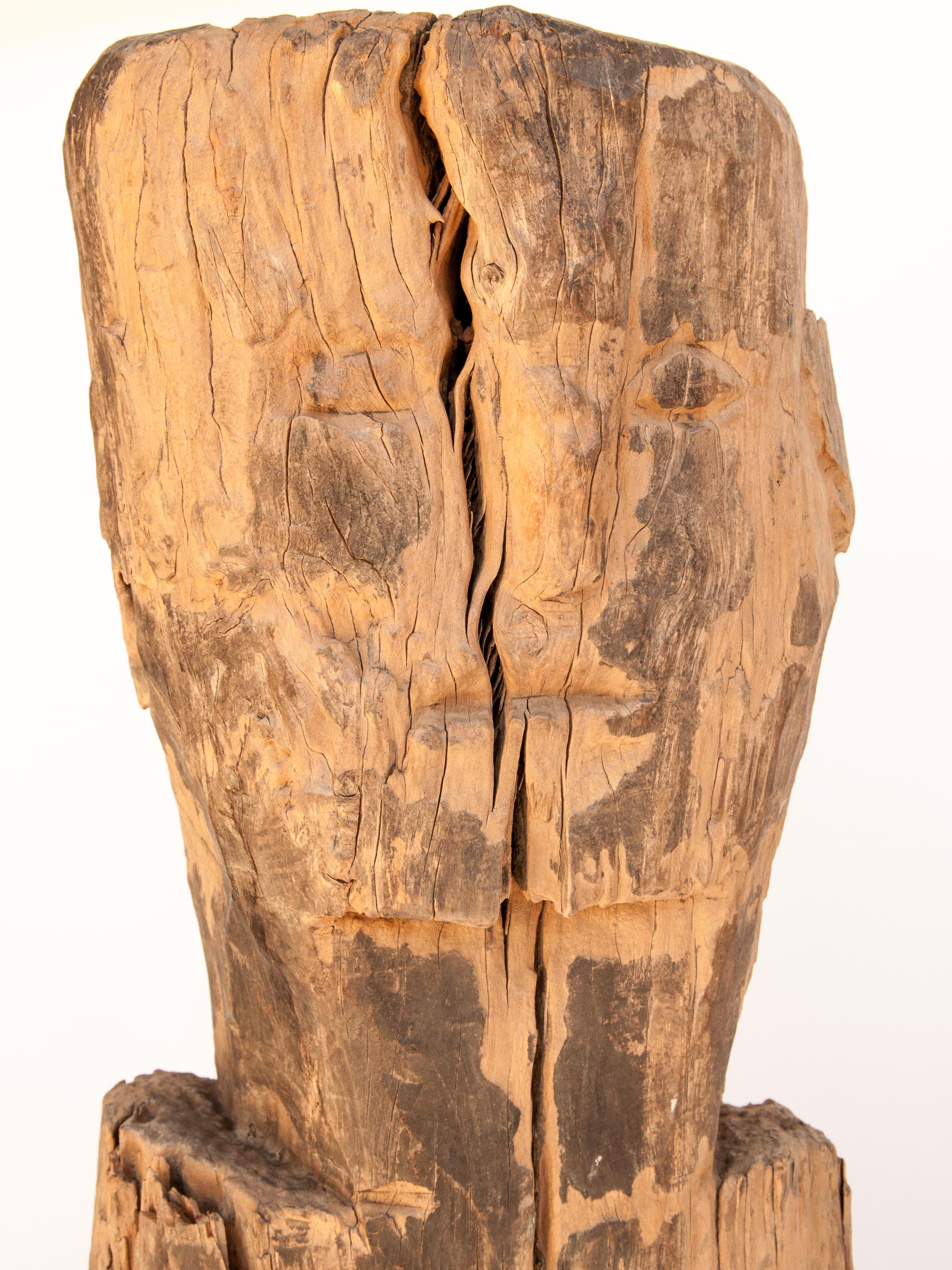Hand-Carved Wooden Tribal Statue or Bridge Figure from West Nepal, Early to Mid-20th Century