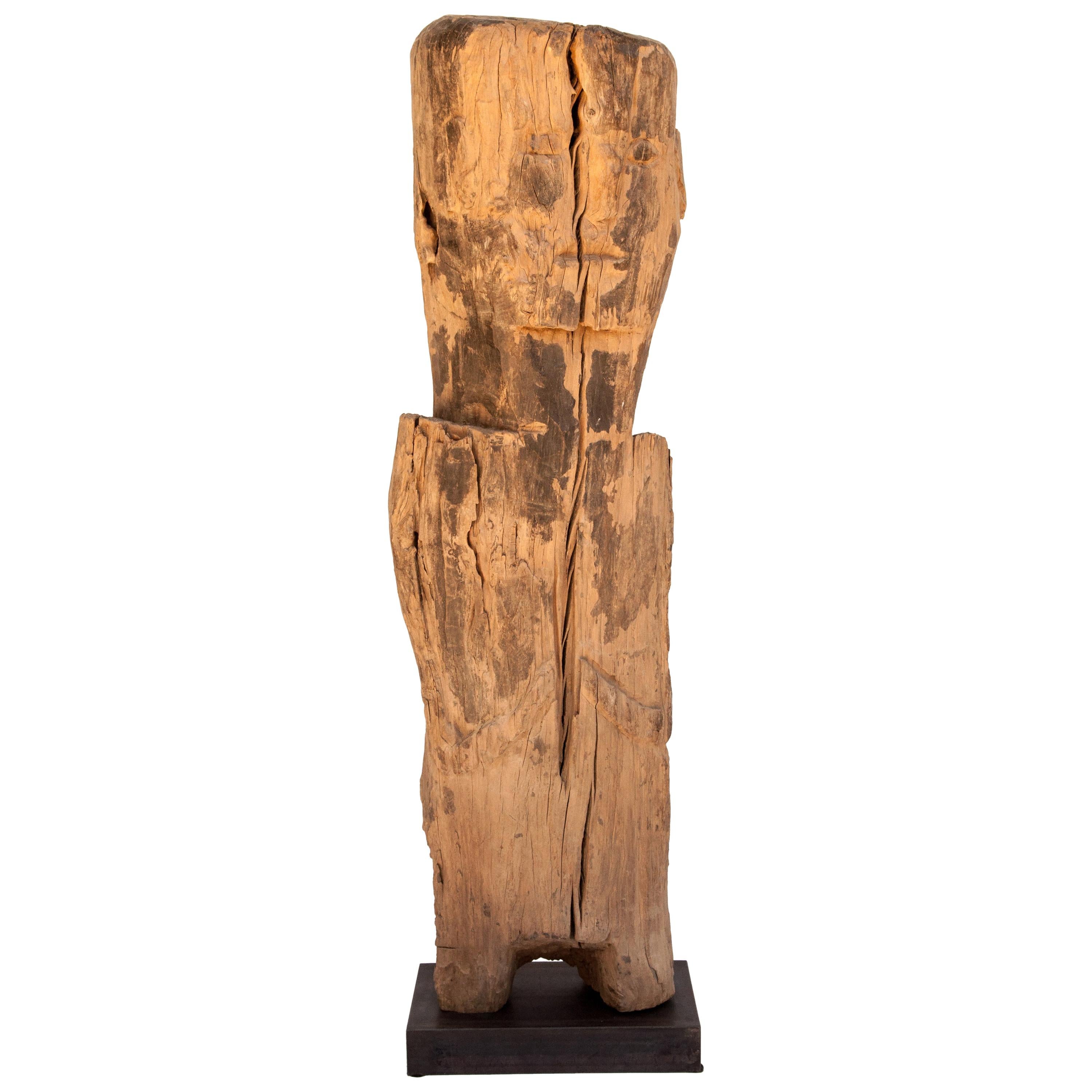 Wooden Tribal Statue or Bridge Figure from West Nepal, Early to Mid-20th Century