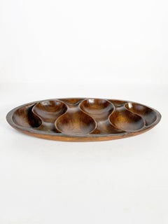 Wooden trinket tray, carved motif, oval shape, beautiful patina, France, 1970