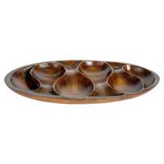 Wooden trinket tray, carved motif, oval shape, beautiful patina, France, 1970