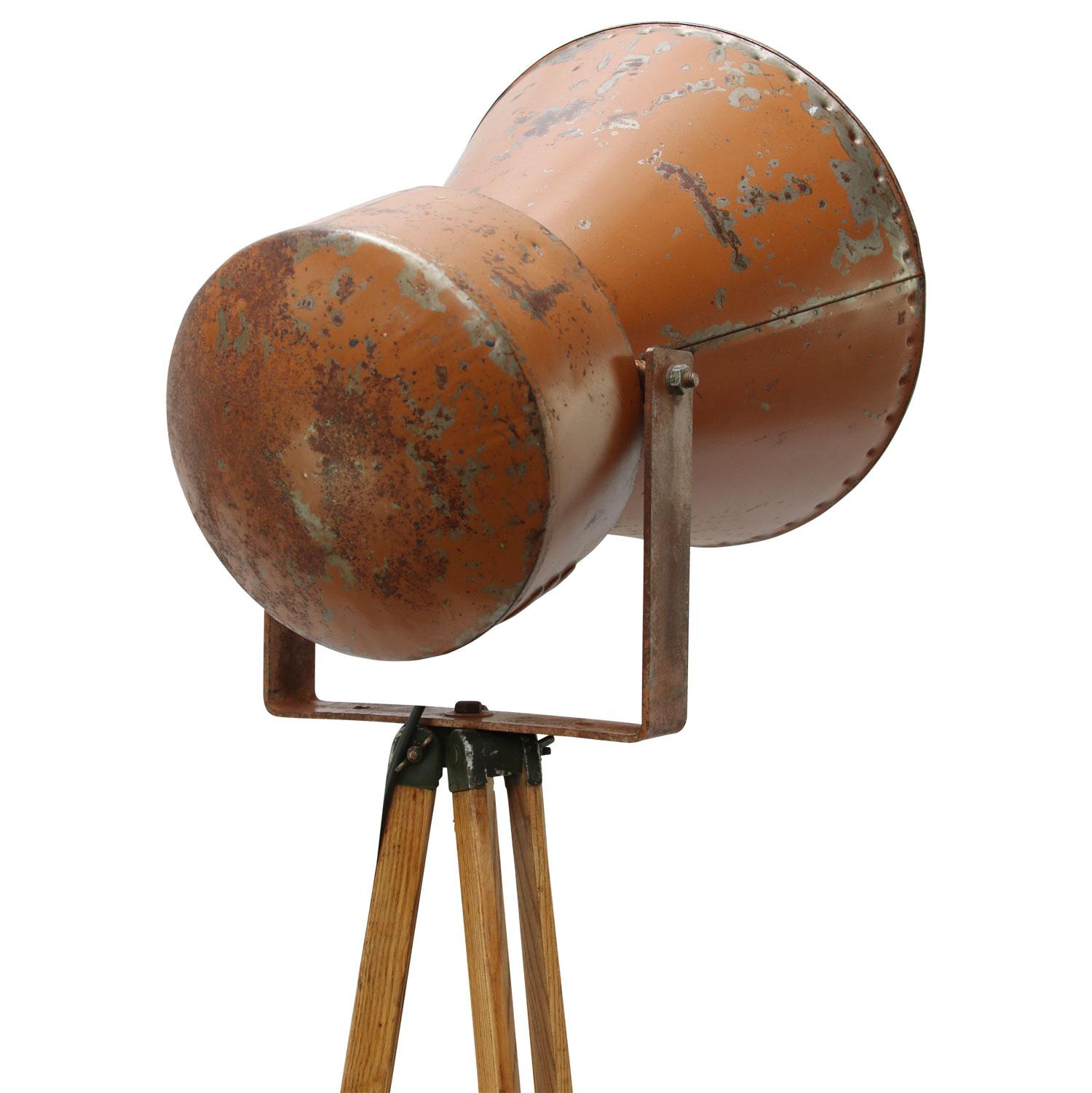 20th Century Wooden Tripod Brown Metal Vintage Industrial Spot Light Floor Lamp