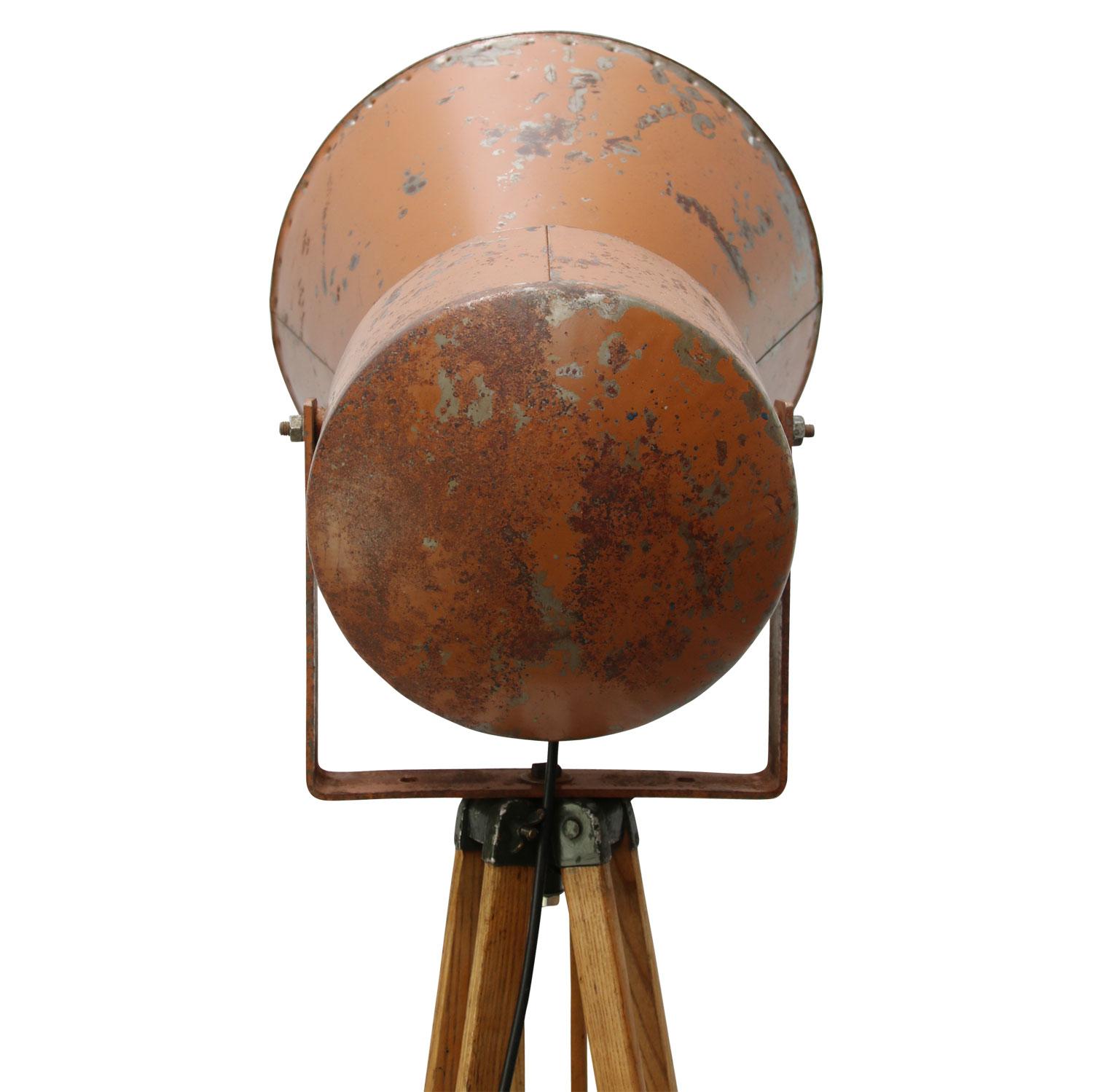 Iron Wooden Tripod Brown Metal Vintage Industrial Spot Light Floor Lamp