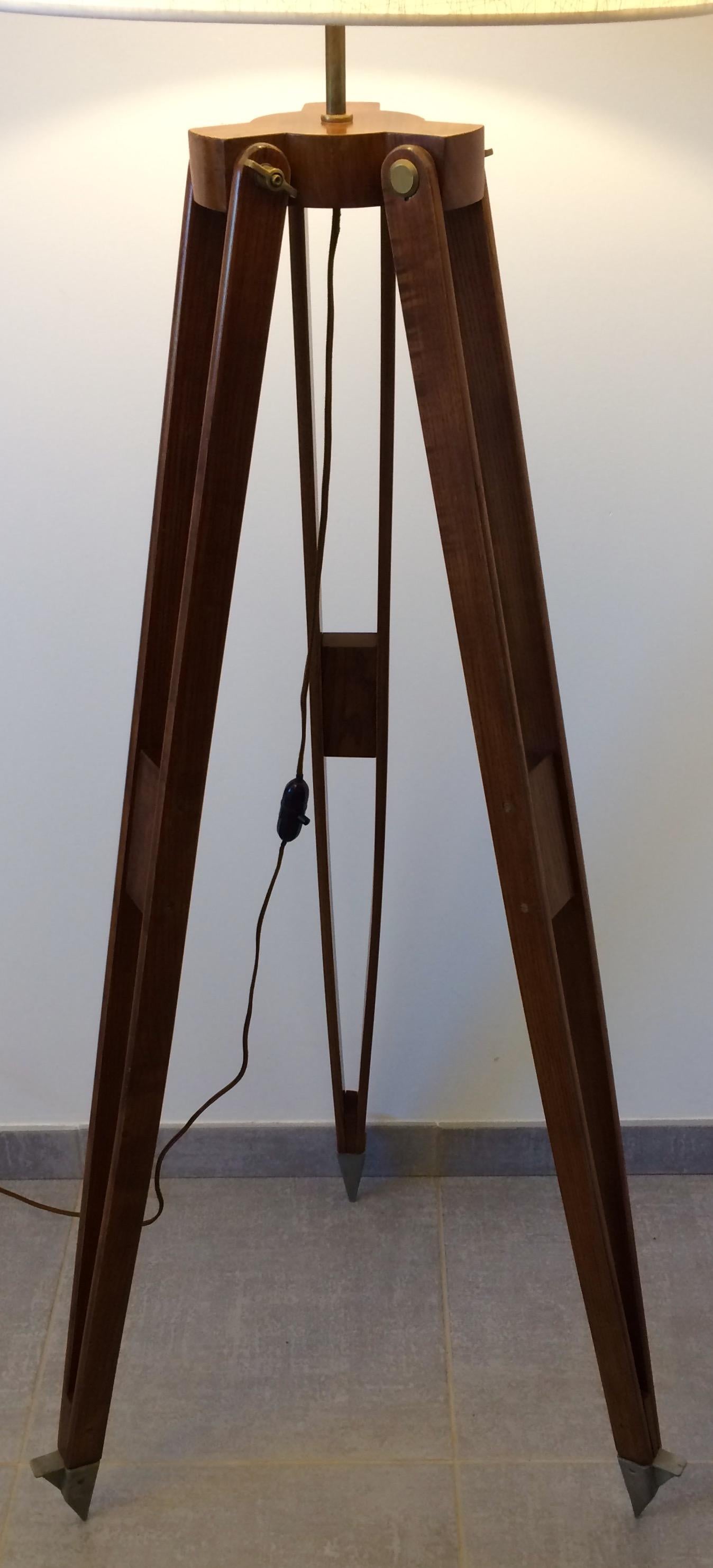 Wooden Tripod Floor Lamp by H. Morin, Paris 4