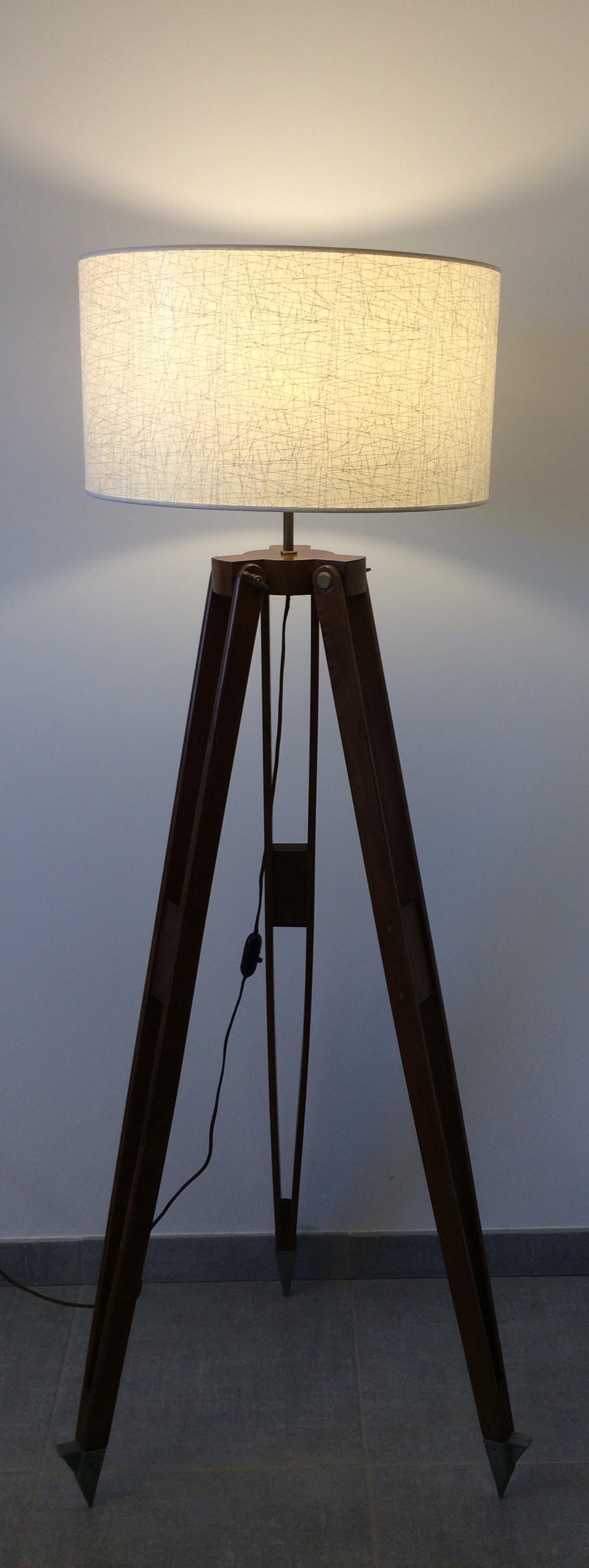 20th Century Wooden Tripod Floor Lamp by H. Morin, Paris