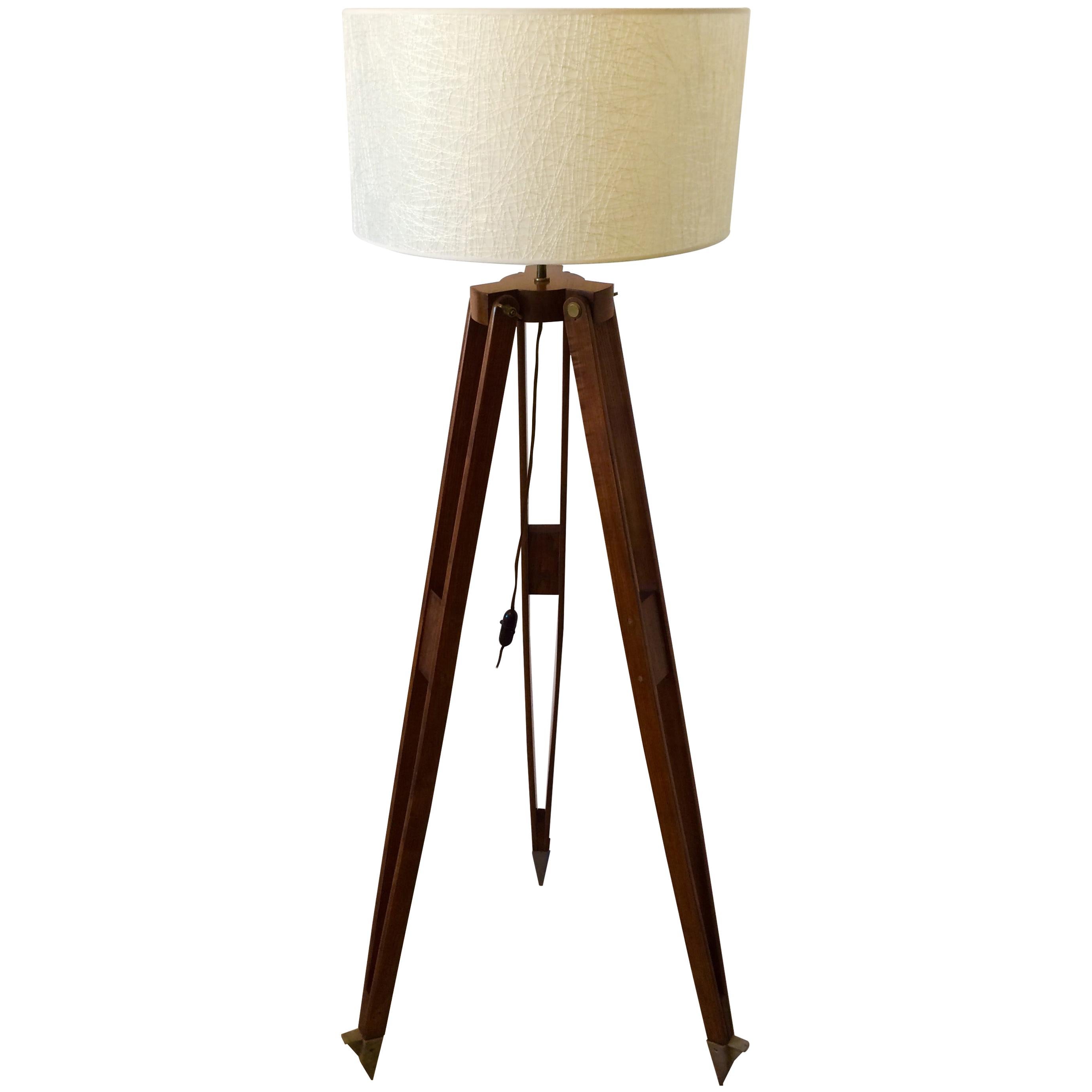 Wooden Tripod Floor Lamp by H. Morin, Paris