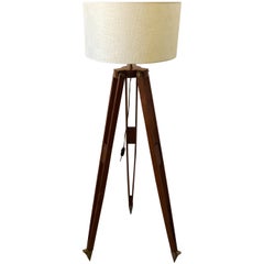 Vintage Wooden Tripod Floor Lamp by H. Morin, Paris