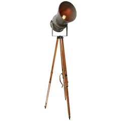 Wooden Tripod Gray Vintage Industrial Spot Light Floor Lamp