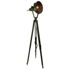 Wooden Tripod Green Aluminum Vintage Industrial Glass Spot Light Floor Lamp