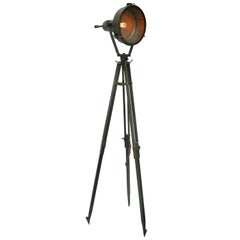 Wooden Tripod Green Metal Vintage Industrial Glass Spot Light Floor Lamp