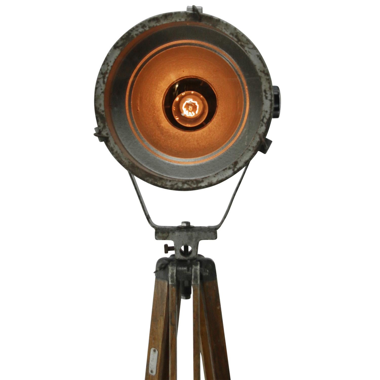 Industriel Lampadaire industriel vintage en fer gris et verre transparent en bois en vente