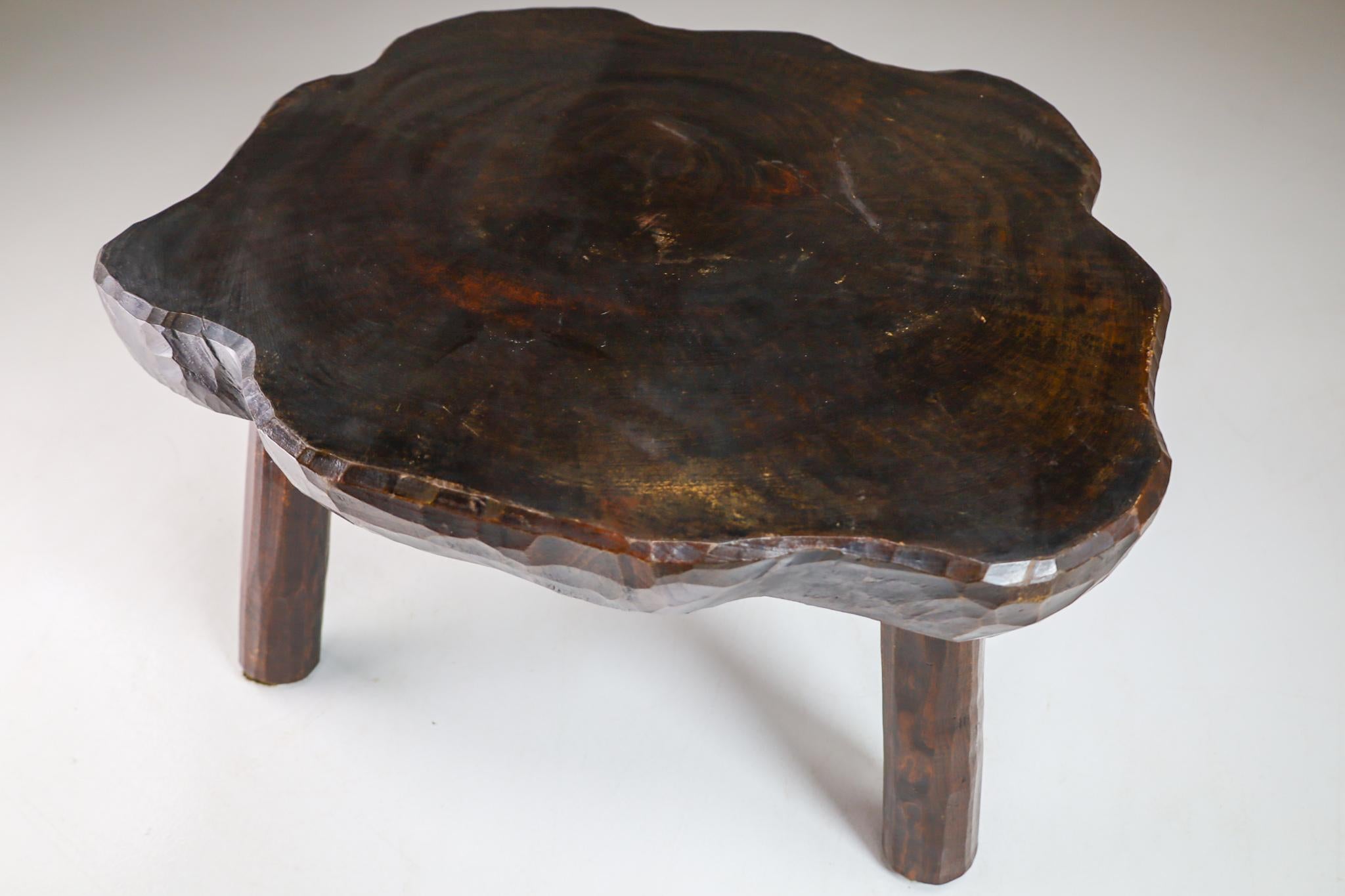 Mid-Century Modern Wooden Tripod Tree Trunk Brutalist Coffee Side Table, French, 1960s