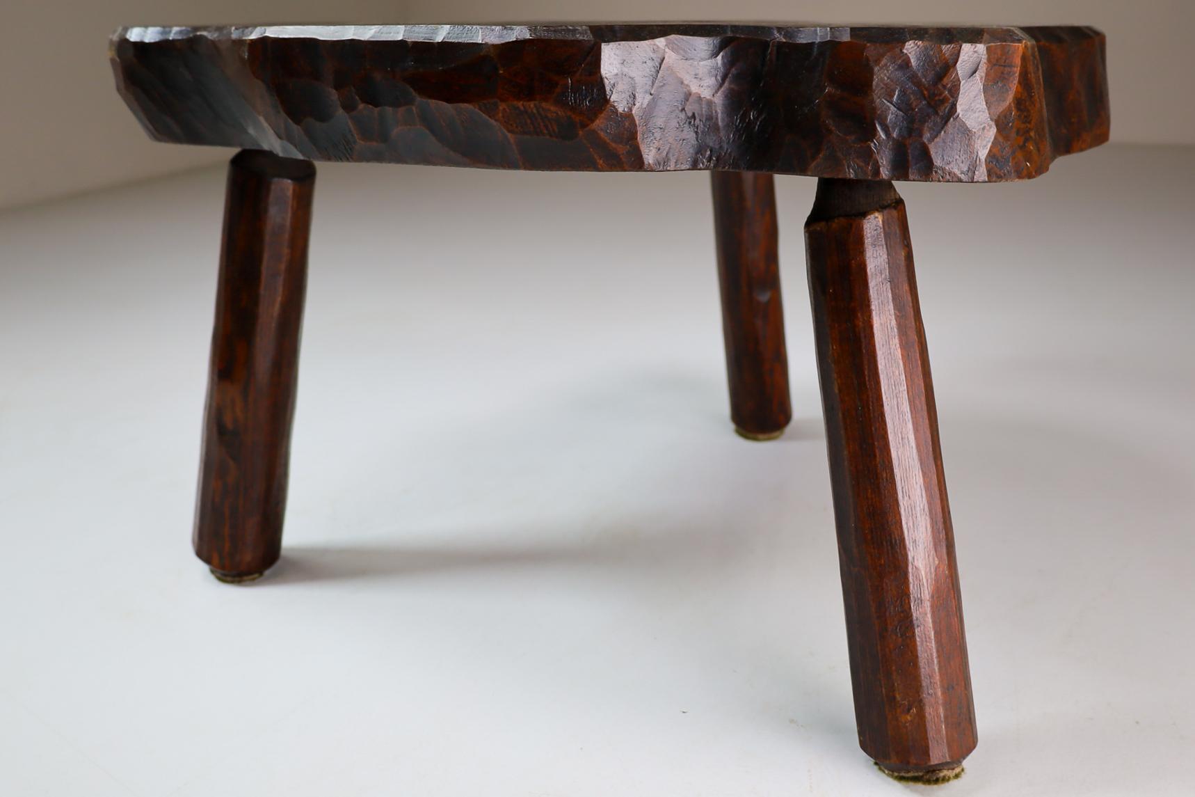 Wooden Tripod Tree Trunk Brutalist Coffee Side Table, French, 1960s In Good Condition In Almelo, NL
