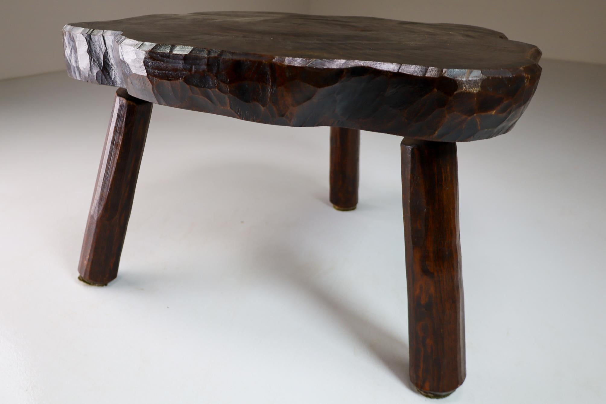 Mid-20th Century Wooden Tripod Tree Trunk Brutalist Coffee Side Table, French, 1960s