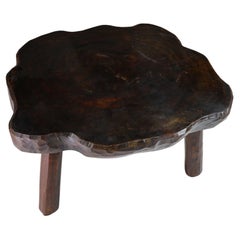 Wooden Tripod Tree Trunk Brutalist Coffee Side Table, French, 1960s