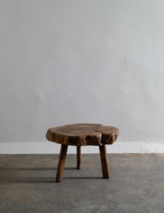 Wooden Tripod Tree Trunk Free Form Brutalist French Coffee Side Table, 1960s