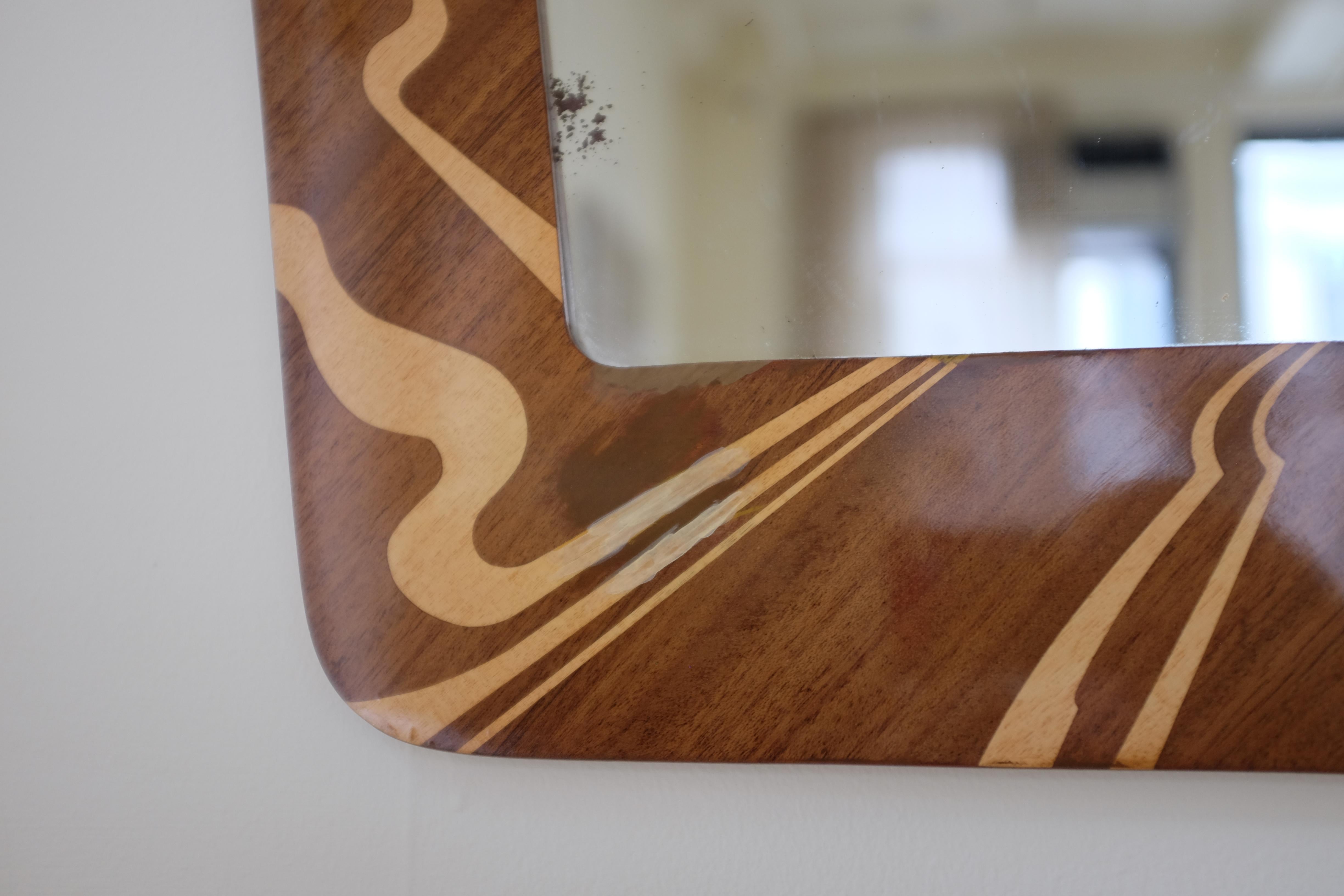 Metà XX secolo Specchio da parete in legno impiallacciato di Glas & Trä, Hovmantorp in vendita