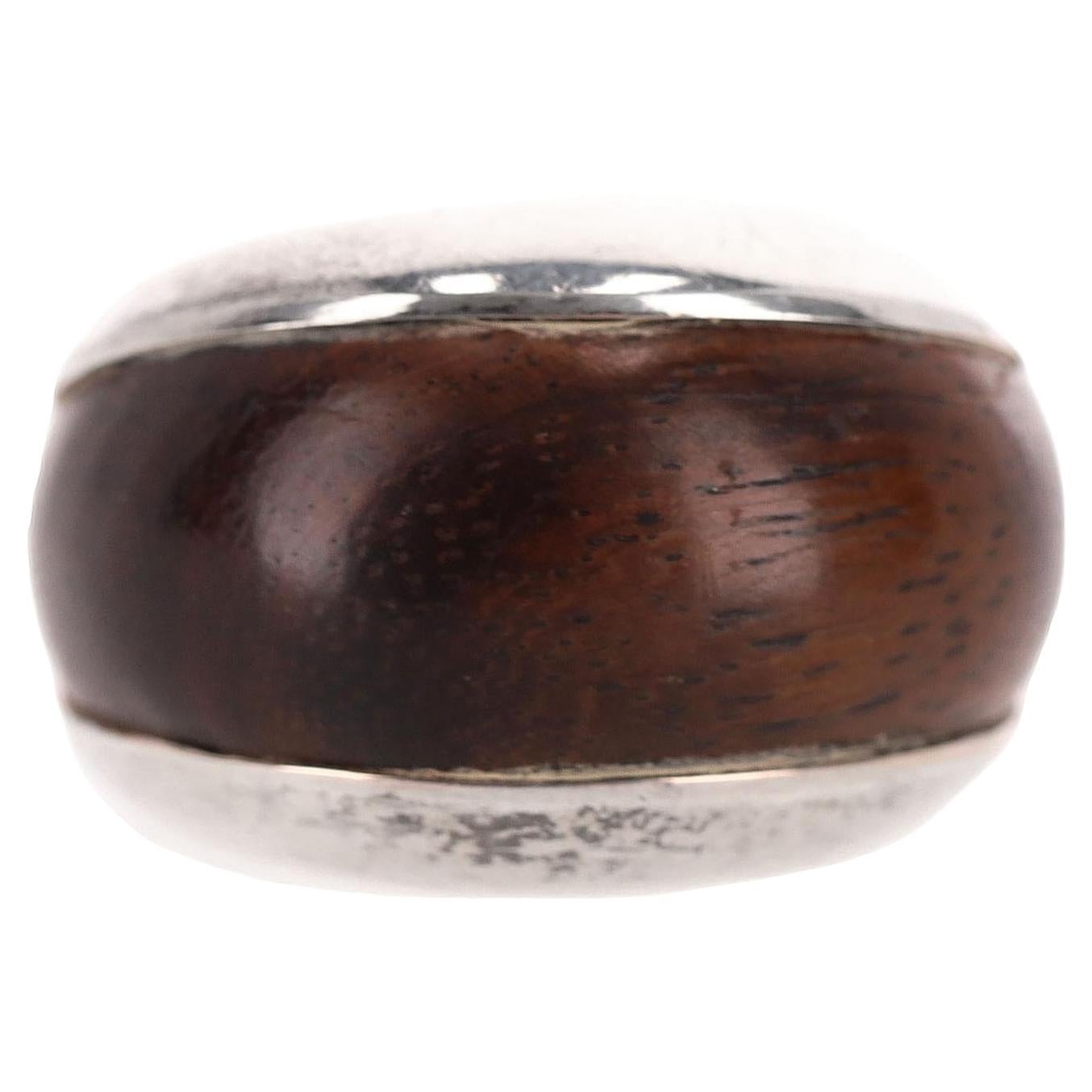 Wooden Vintage Band Ring With 925 Sterling Silver Edging For Sale