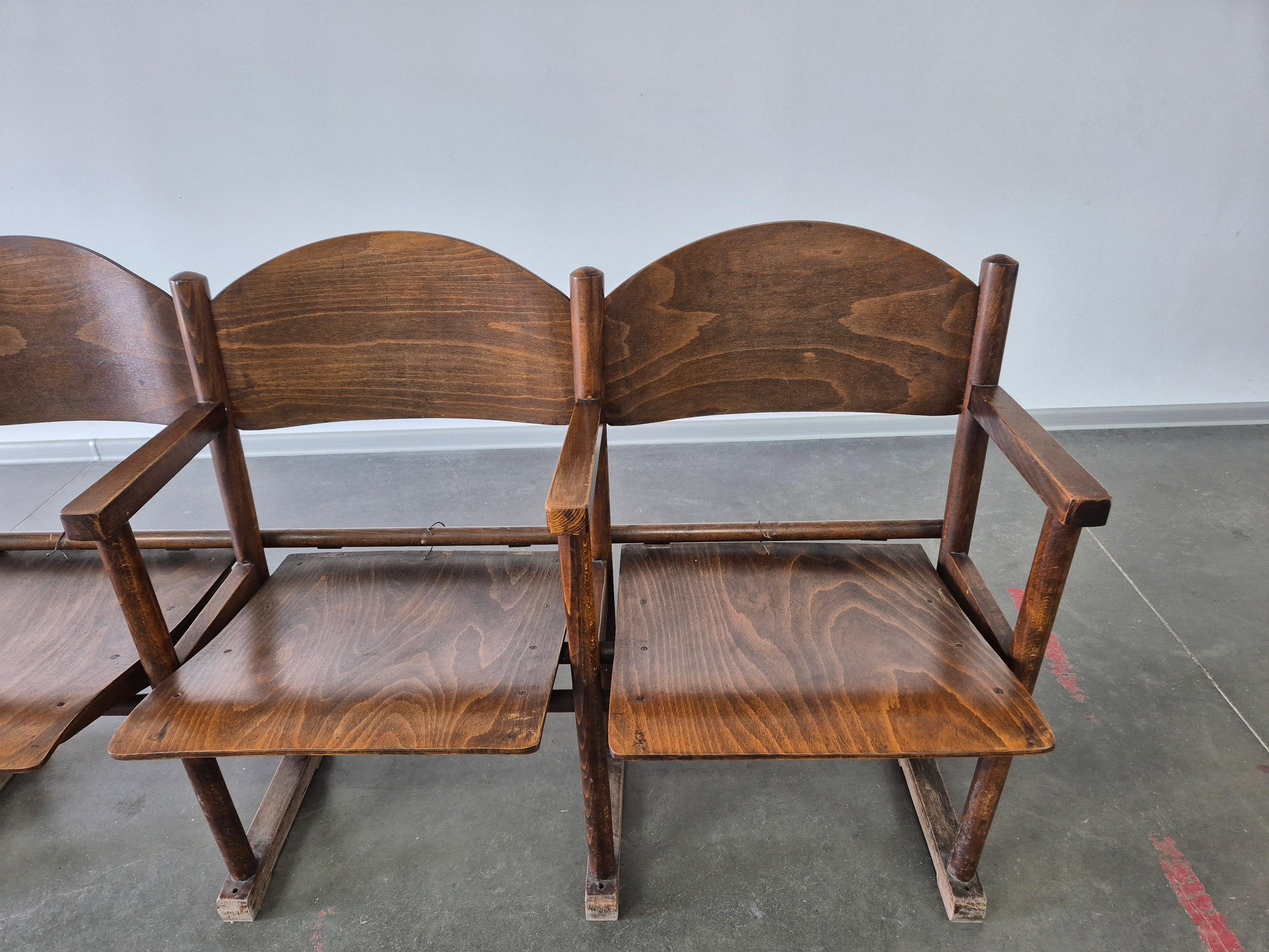 Wooden Vintage cinema Bench 1950s For Sale 3