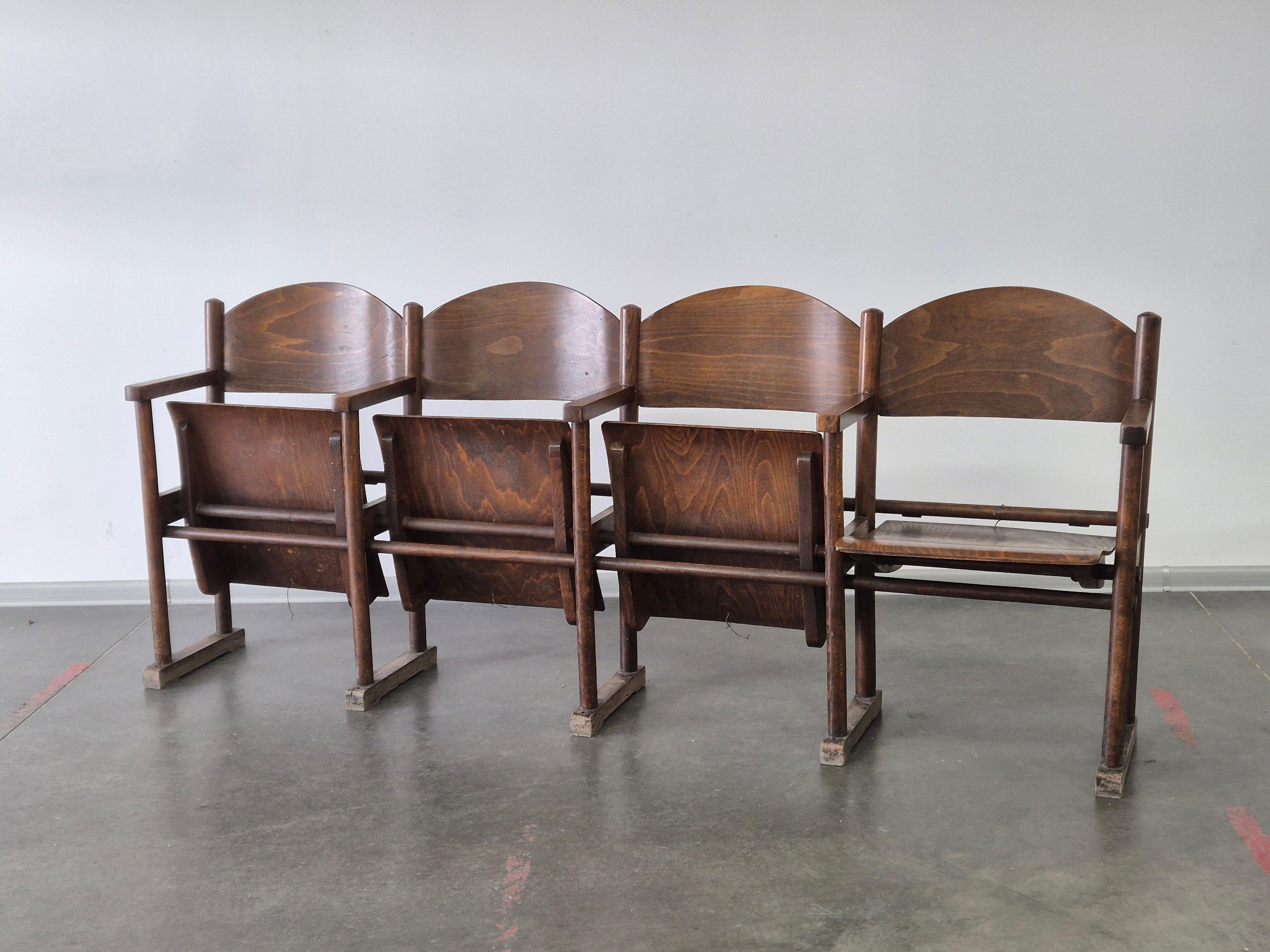 Wooden Vintage cinema Bench 1950s For Sale 6