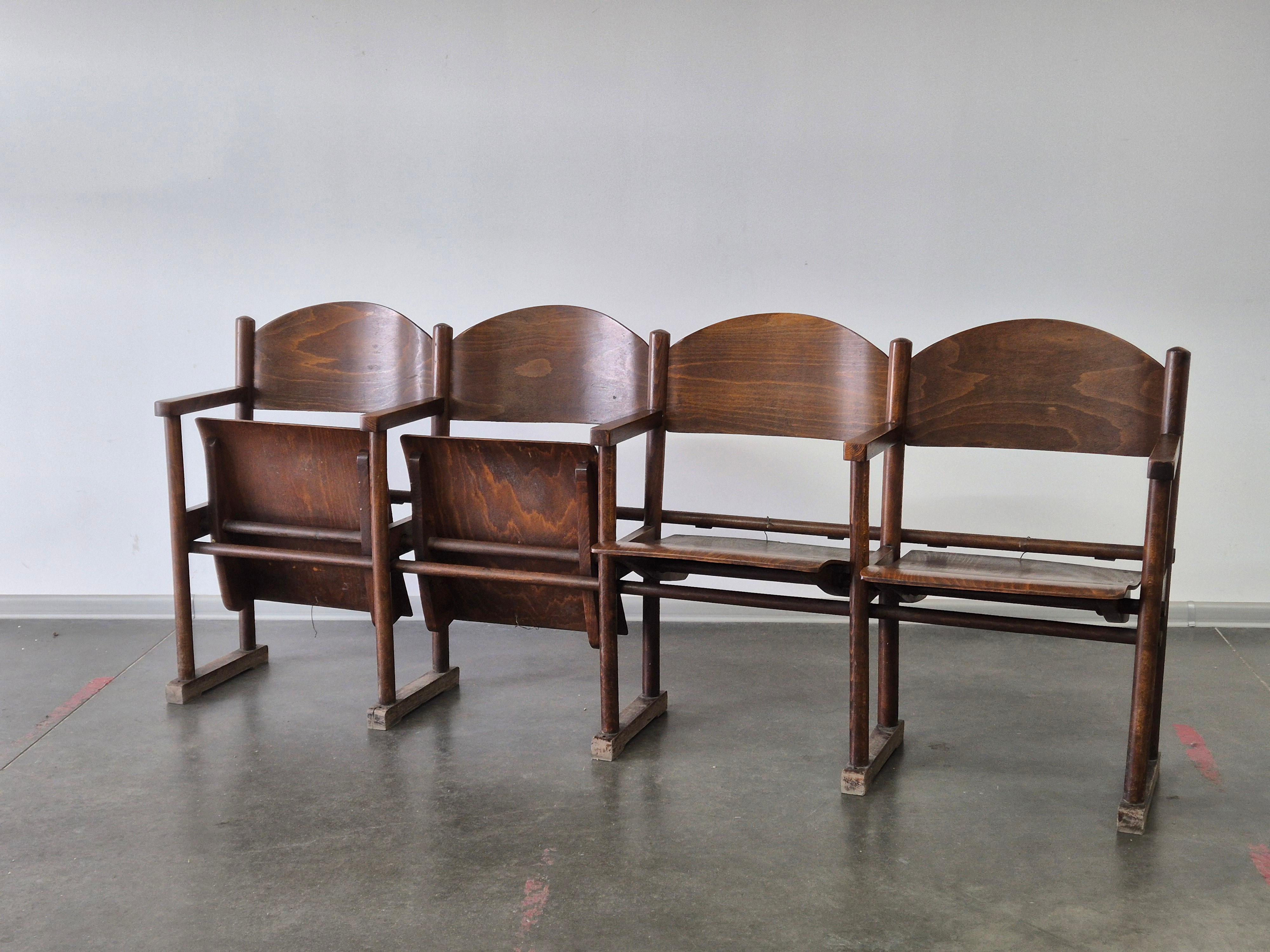 Wooden Vintage cinema Bench 1950s For Sale 7
