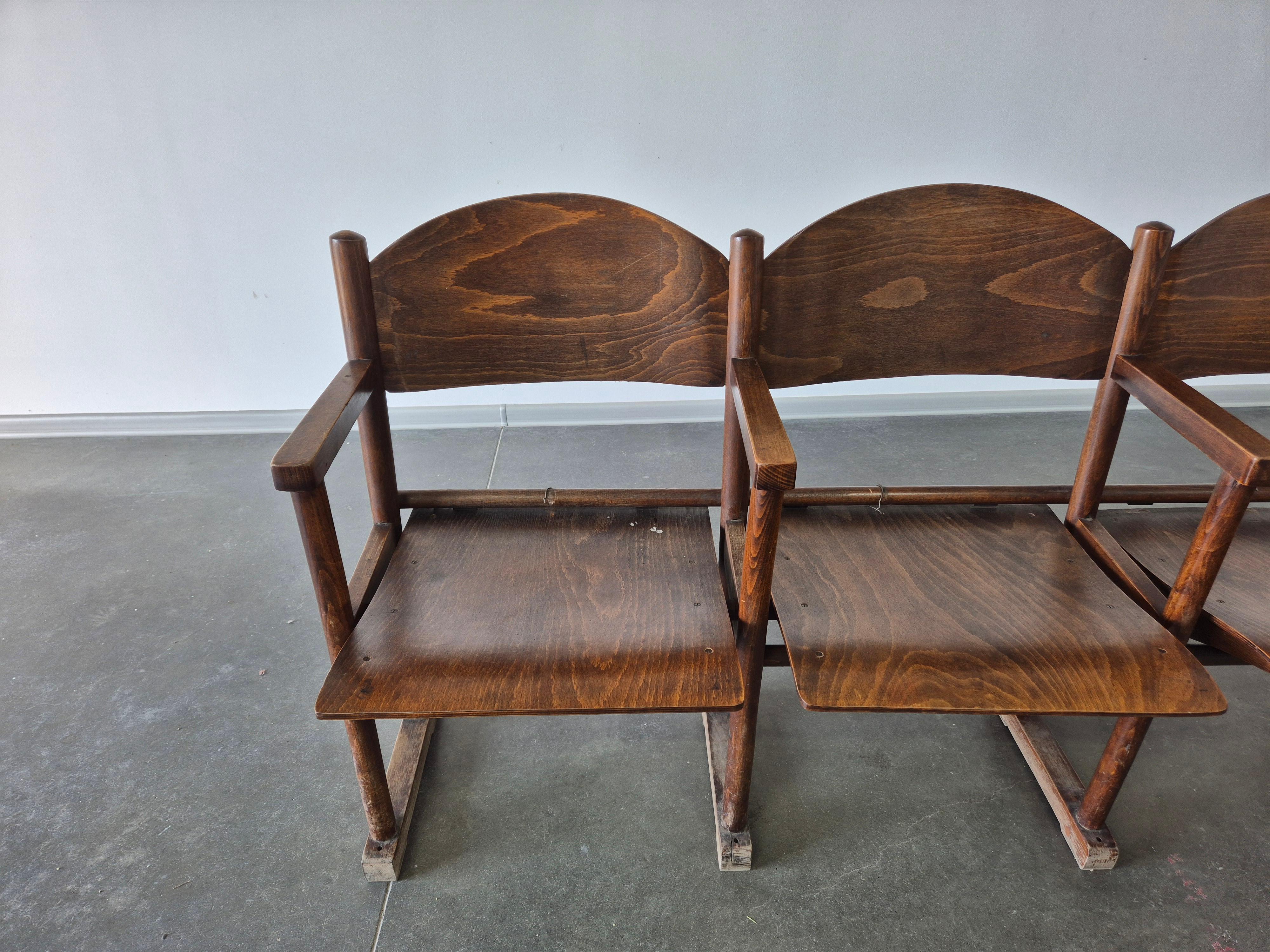 Wooden Vintage cinema Bench 1950s For Sale 5